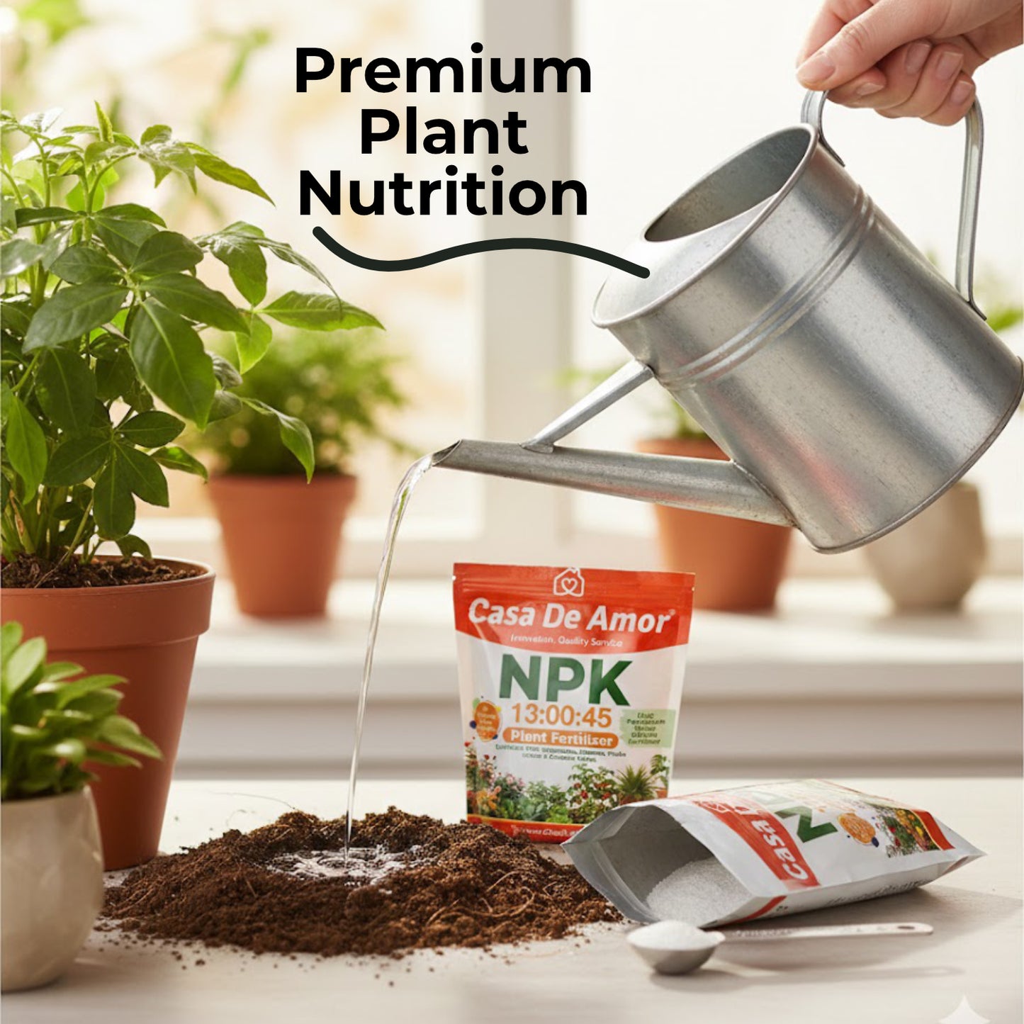 Casa De Amor NPK 13:00:45 Plant Fertilizer Water Soluble | High Potash Plant Food for Flowers, Fruits, Vegetables | Foliar Spray & Soil Use | Home Gardening