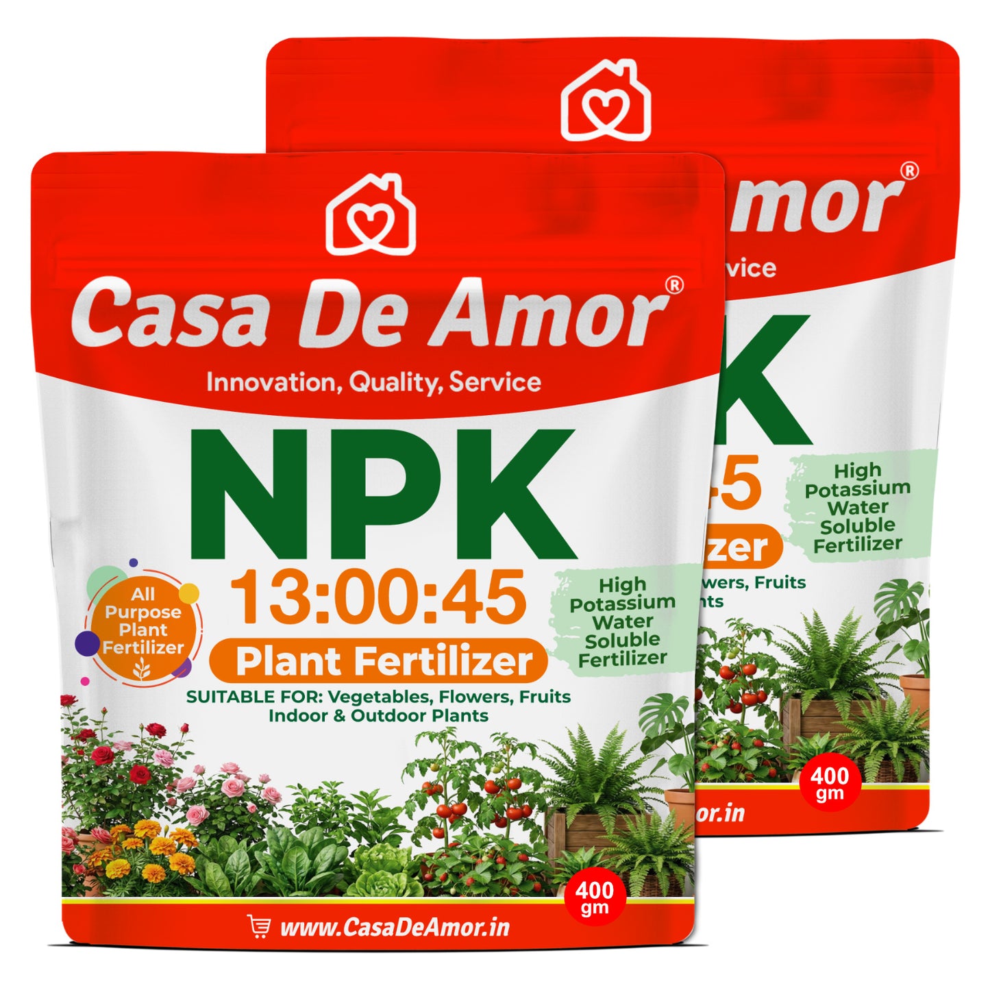 Casa De Amor NPK 13:00:45 Plant Fertilizer Water Soluble | High Potash Plant Food for Flowers, Fruits, Vegetables | Foliar Spray & Soil Use | Home Gardening