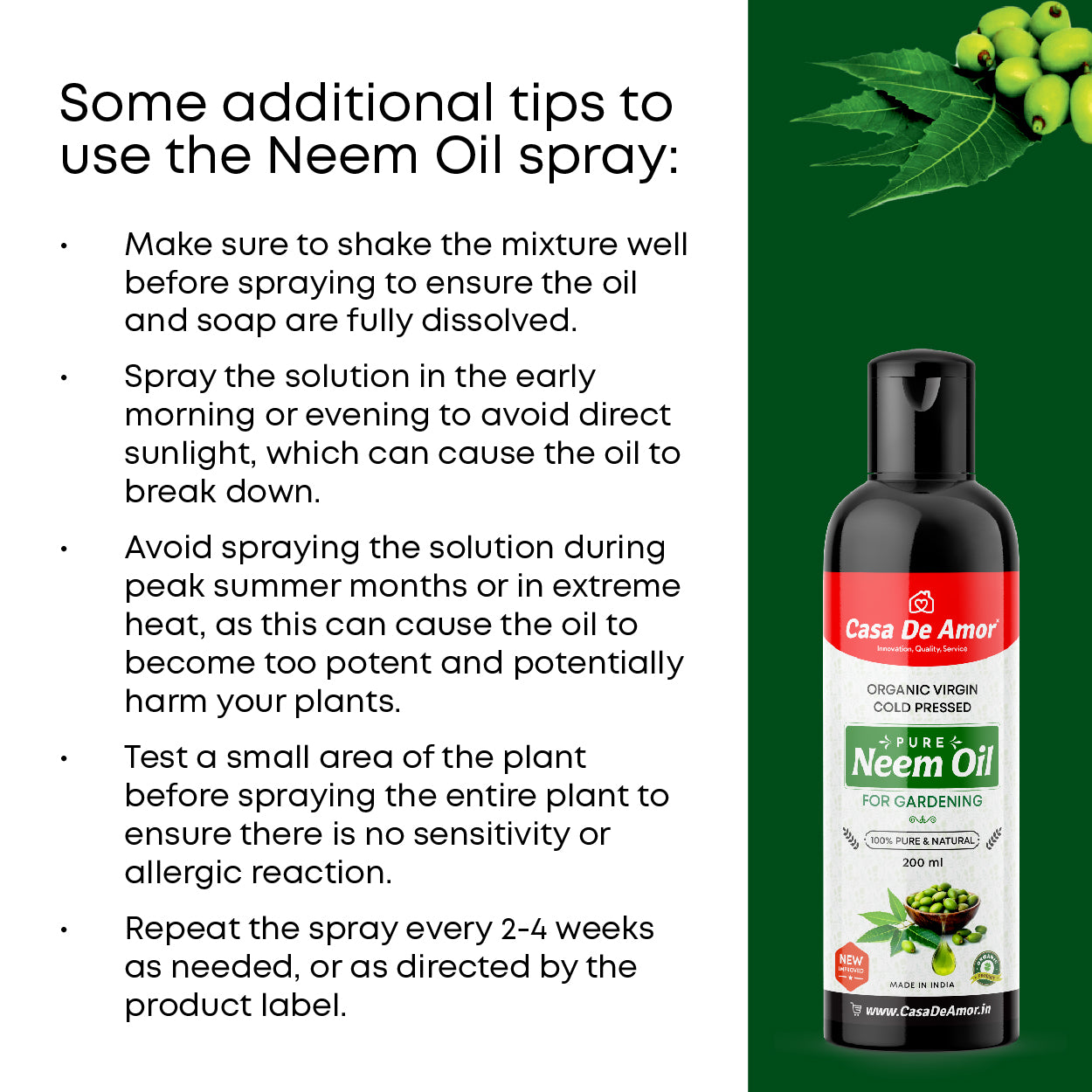 Casa De Amor Organic Cold Pressed, Pure Neem Oil For Spray On Plants & Garden