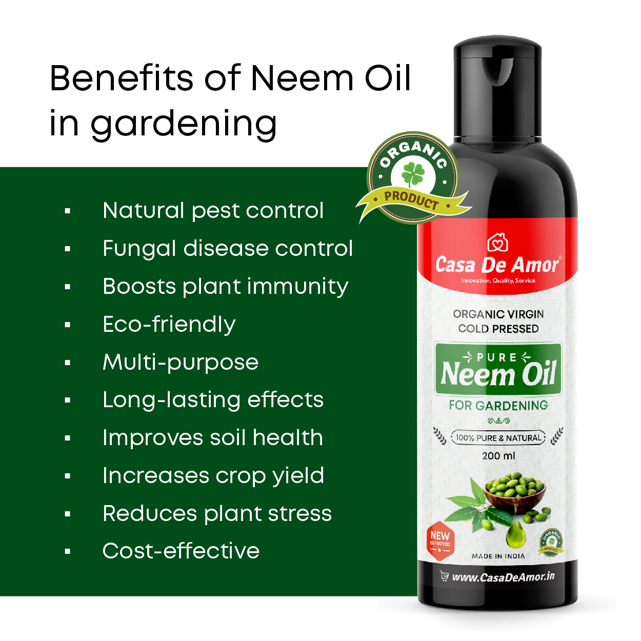 Casa De Amor Organic Cold Pressed, Pure Neem Oil For Spray On Plants & Garden