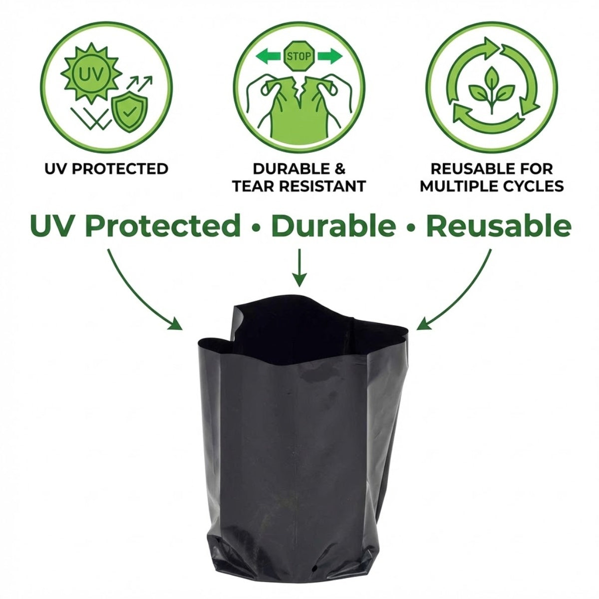 Casa De Amor Recyclable Plastic UV Protected Poly Grow Nursery Plant Bags | Plant Bags for Home Garden (Black)