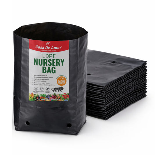 Casa De Amor Recyclable Plastic UV Protected Poly Grow Nursery Plant Bags | Plant Bags for Home Garden (Black)