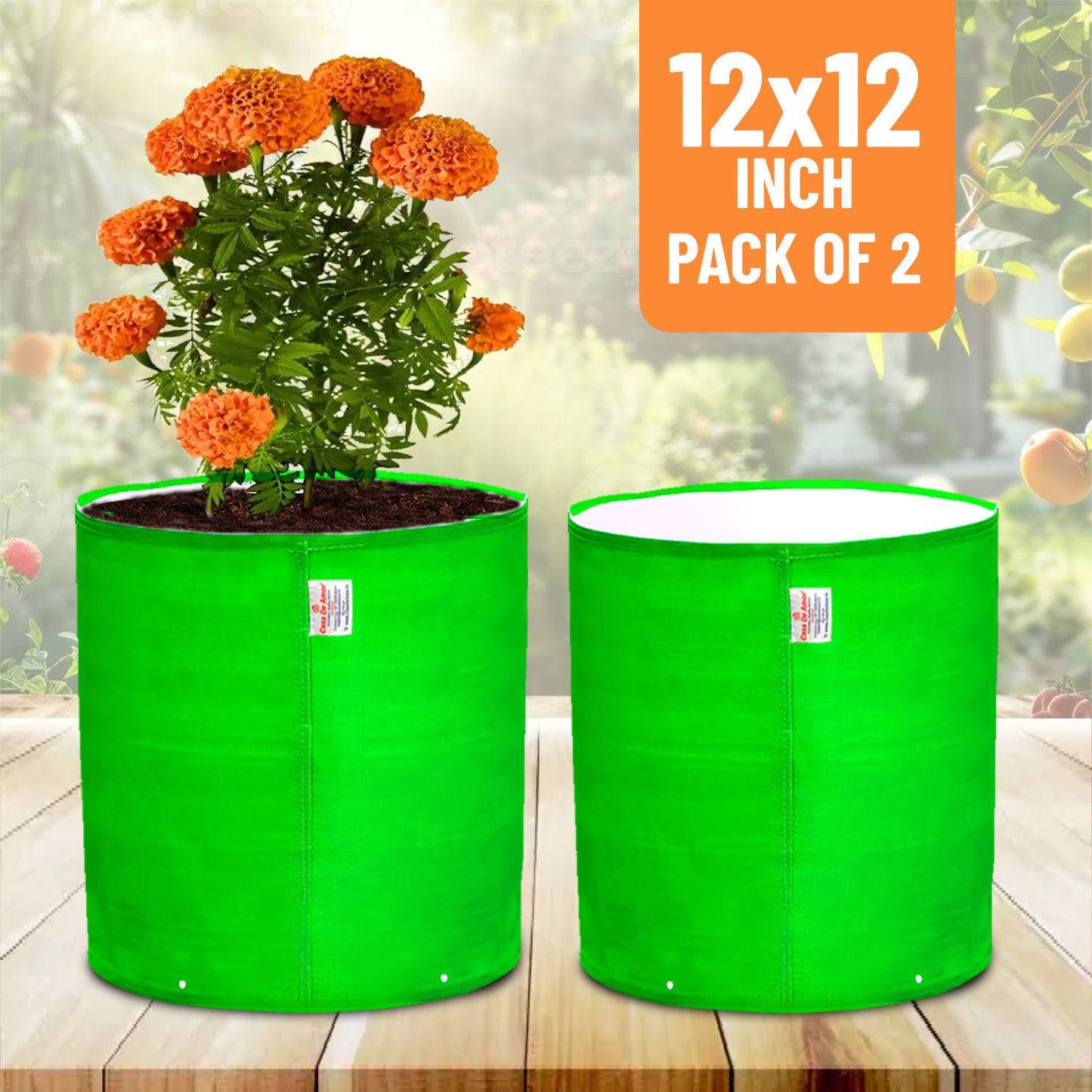 Casa De Amor 12X12 Inch HDPE Green Grow Bag Terrace Gardening Vegetable and Flower (260 GSM)