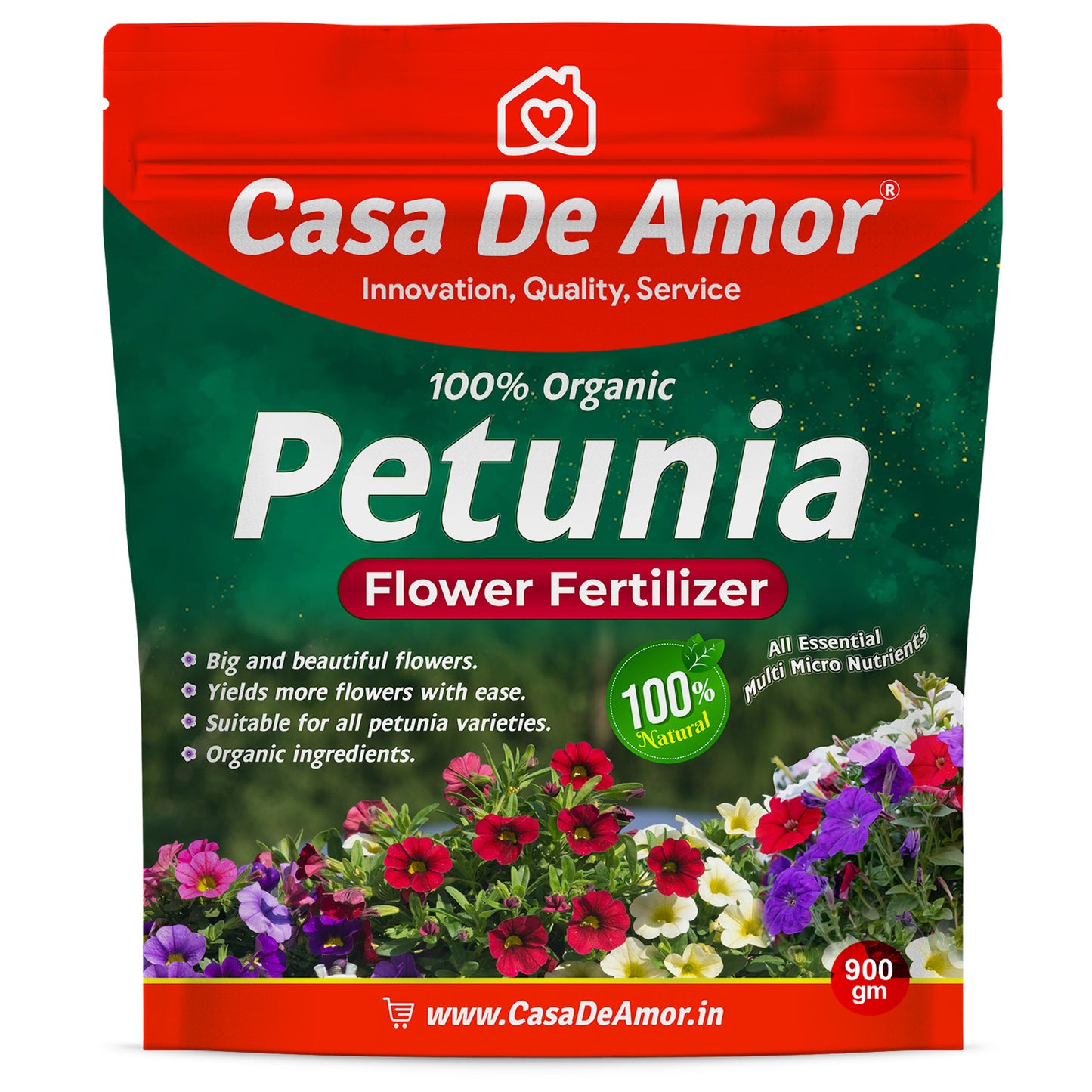 Casa De Amor Organic Petunia Flower Plant Fertilizer for Lush Blooms and Vibrant Colors (900 gm)