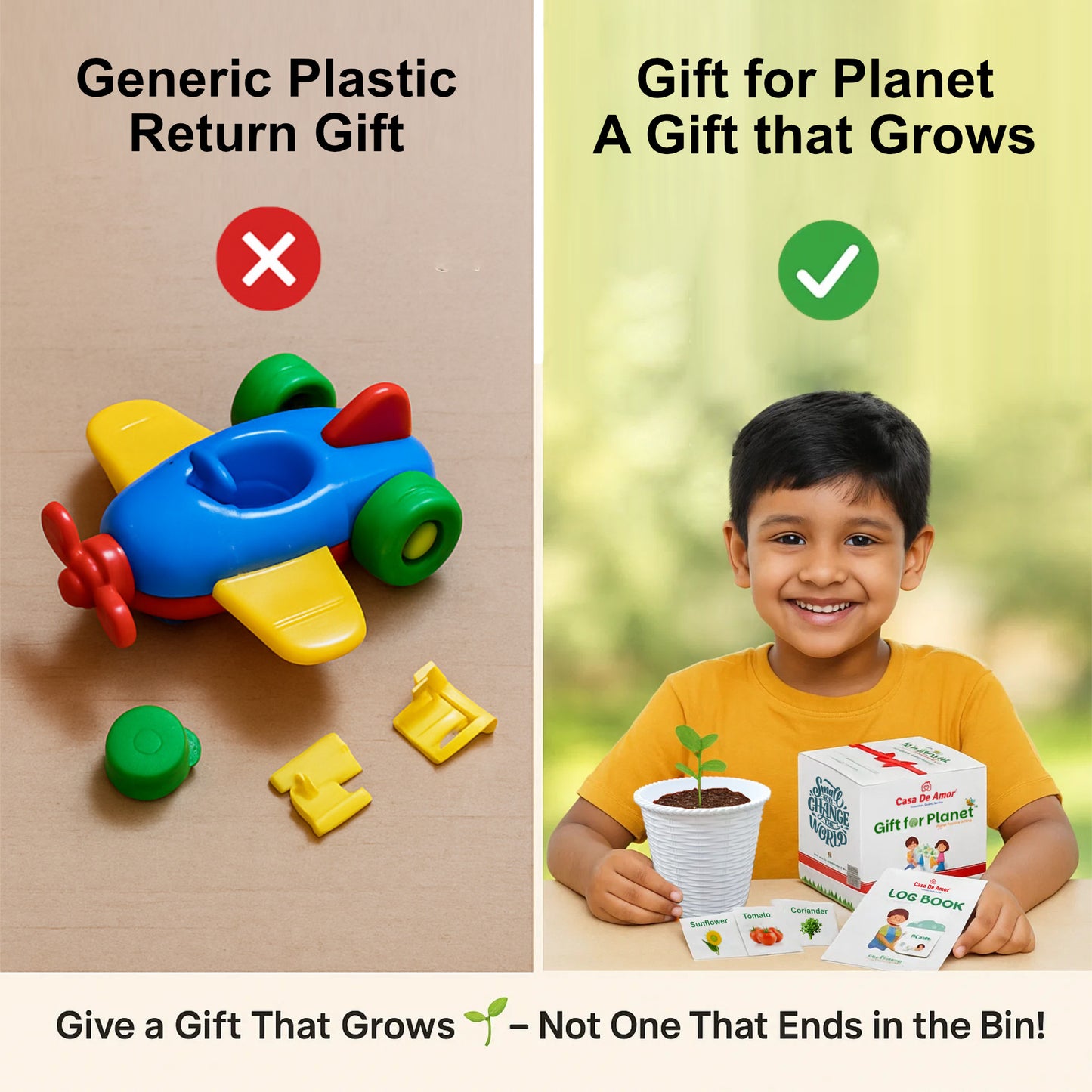 Casa De Amor Gift for Planet Grow Your Own Flower Kit for Kids – DIY Gardening Kit with Pot, Seeds, Soil – Eco-Friendly Return Gift
