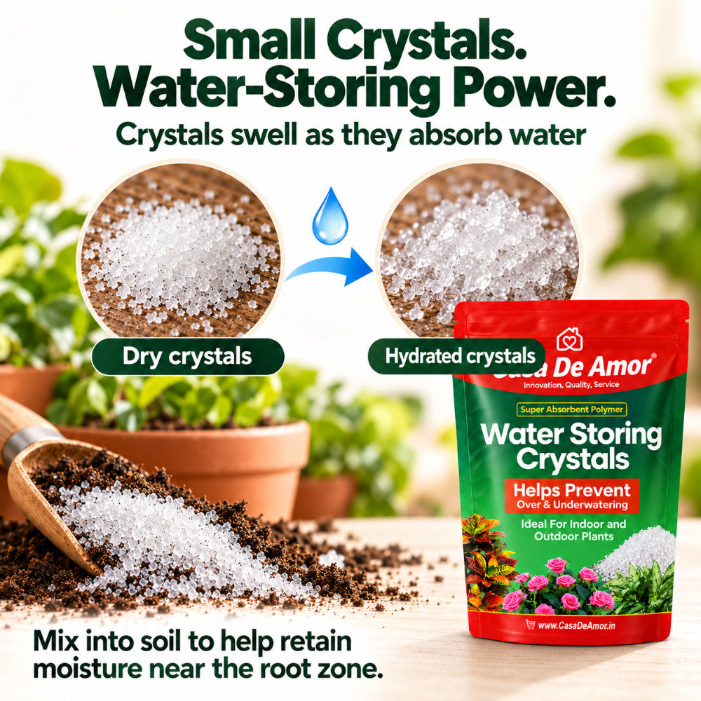 Casa De Amor Water Storing Crystals | Water Retaining Super Absorbent Polymer for Plant, Soil Mixing and Hydroponics Gardening, Lucky Bamboo plant