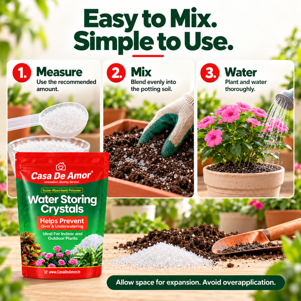 Casa De Amor Water Storing Crystals | Water Retaining Super Absorbent Polymer for Plant, Soil Mixing and Hydroponics Gardening, Lucky Bamboo plant