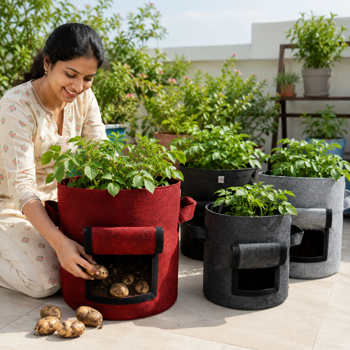 Casa De Amor 400 GSM Geo Fabric Potato Grow Bag with Harvest Window – 15x12 Inch