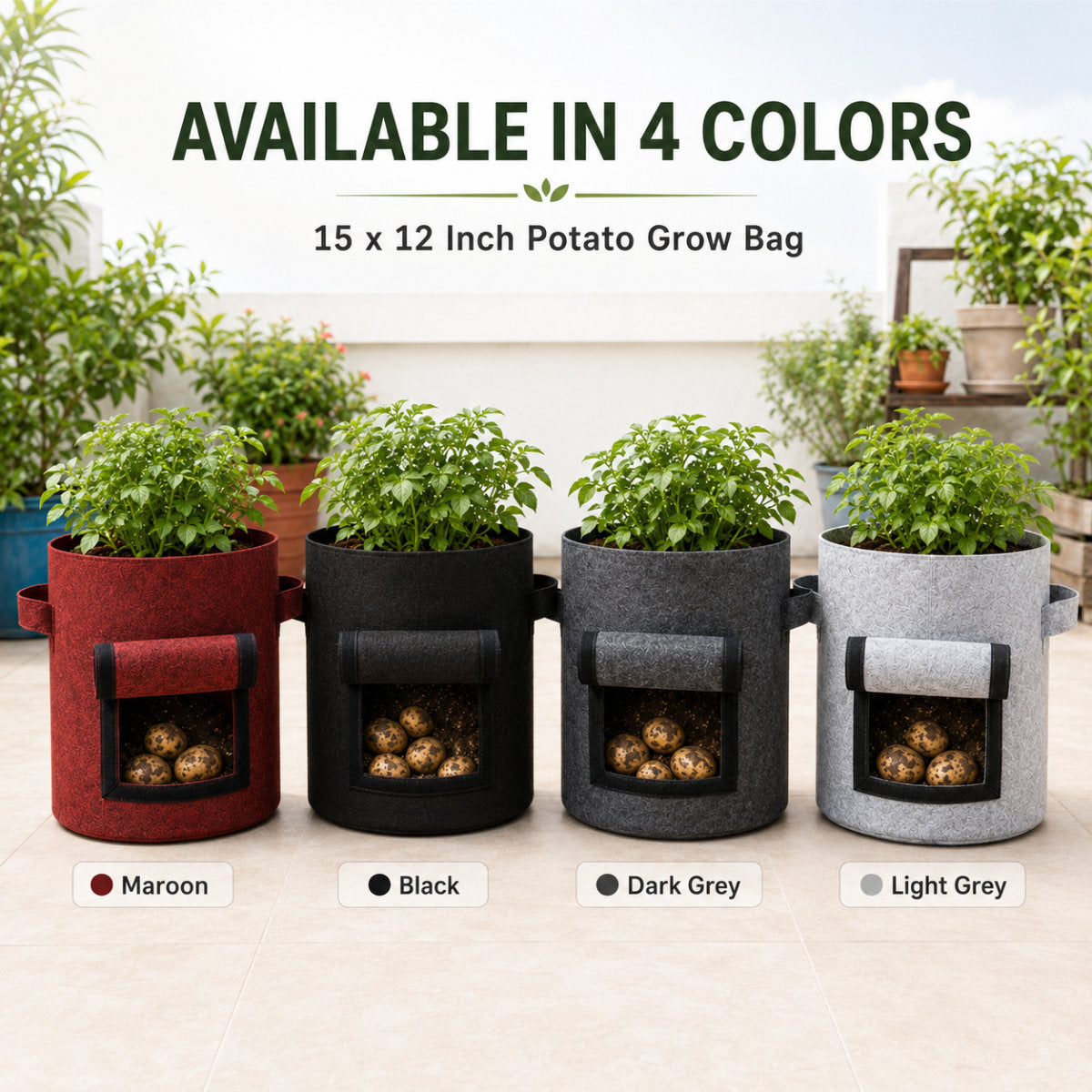 Casa De Amor 400 GSM Geo Fabric Potato Grow Bag with Harvest Window – 15x12 Inch