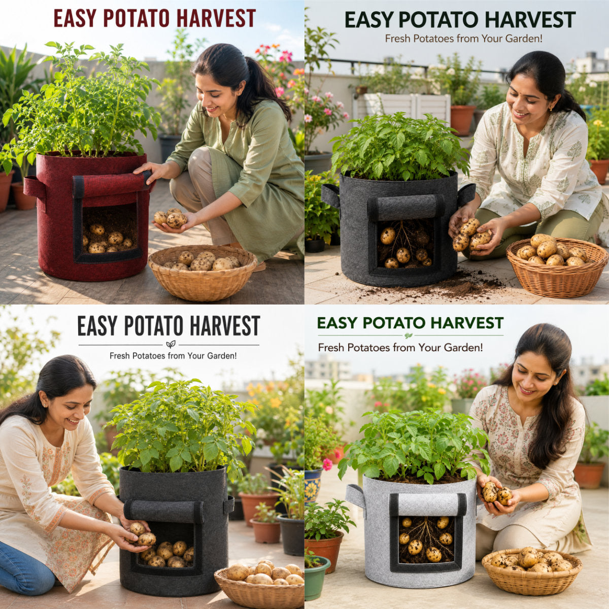 Casa De Amor 400 GSM Geo Fabric Potato Grow Bag with Harvest Window – 15x12 Inch