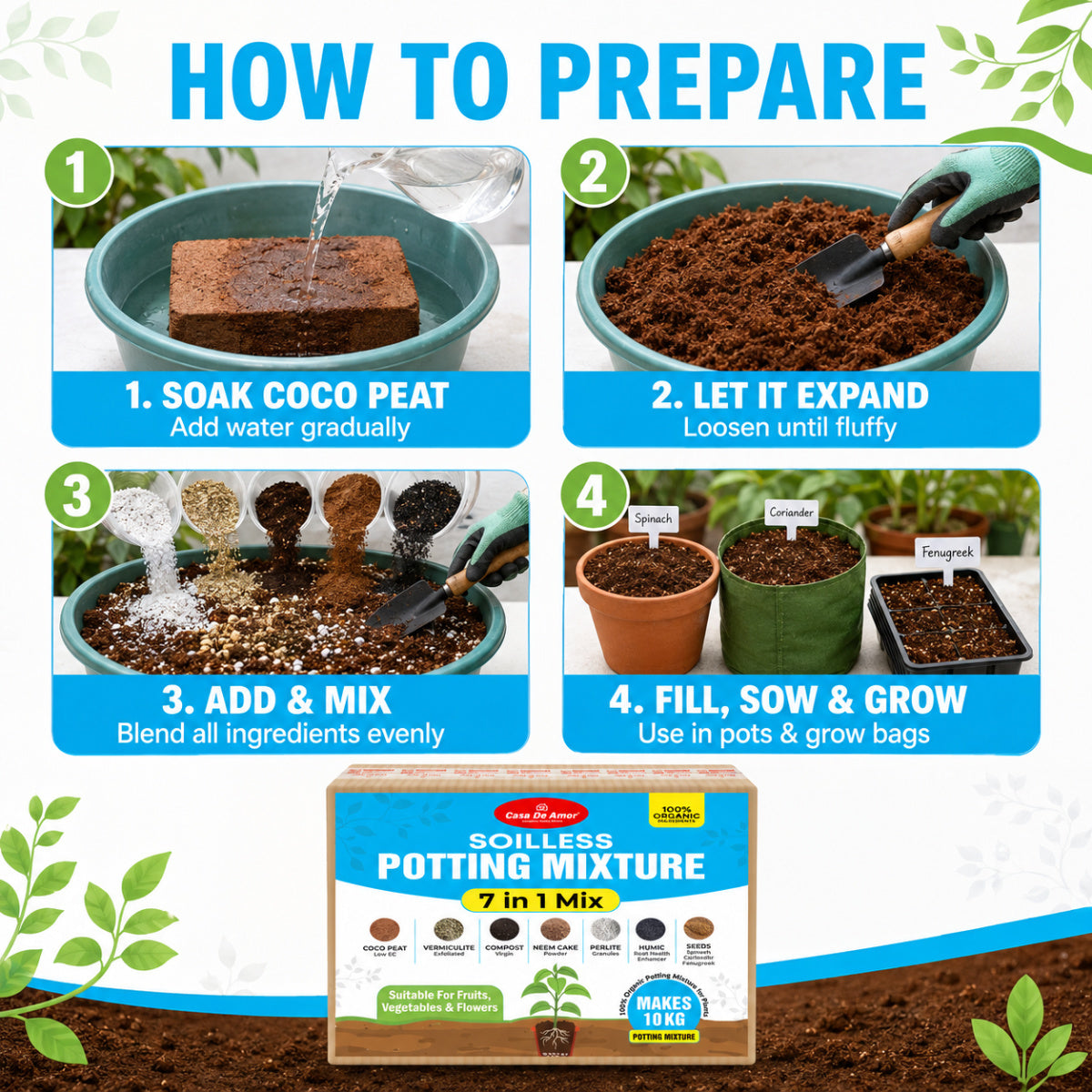 Casa De Amor 7-in-1 Potting Soil Mixture Makes Potting Soil for Plants