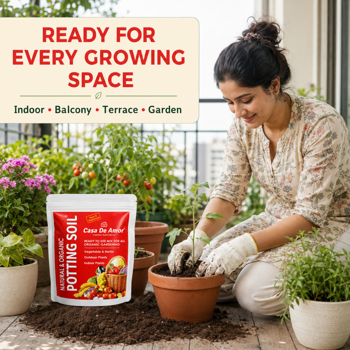 Casa De Amor Natural Potting Soil Mix with Organic Fertilizer for Flowers, Vegetables and Air Purifier Plants