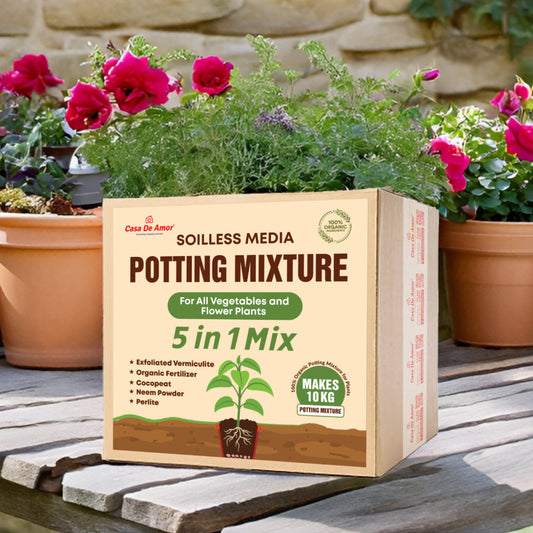 Casa De Amor 5-in-1 Potting Mixture- Makes 10Kg Soil Less Mixture with Cocopeat, Vermiculite, Perlite, Neem Cake Powder & Organic Fertilizer for Healthy Plant Growth