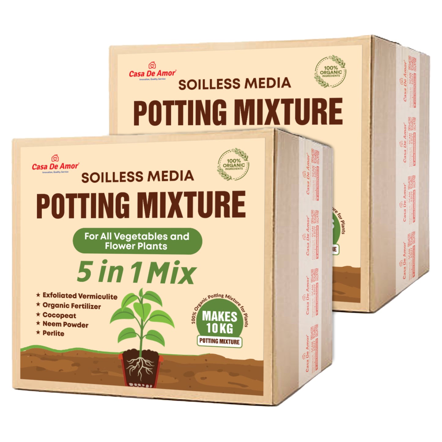 Casa De Amor 5-in-1 Potting Mixture- Makes 10Kg Soil Less Mixture with Cocopeat, Vermiculite, Perlite, Neem Cake Powder & Organic Fertilizer for Healthy Plant Growth