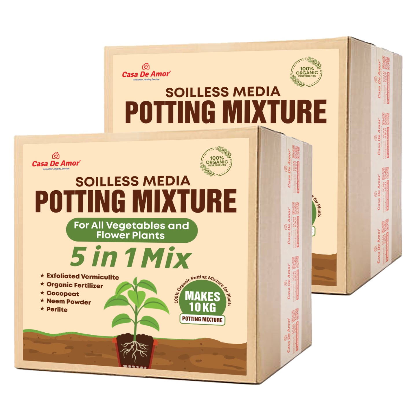 Casa De Amor 5-in-1 Potting Mixture- Makes 10Kg Soil Less Mixture with Cocopeat, Vermiculite, Perlite, Neem Cake Powder & Organic Fertilizer for Healthy Plant Growth