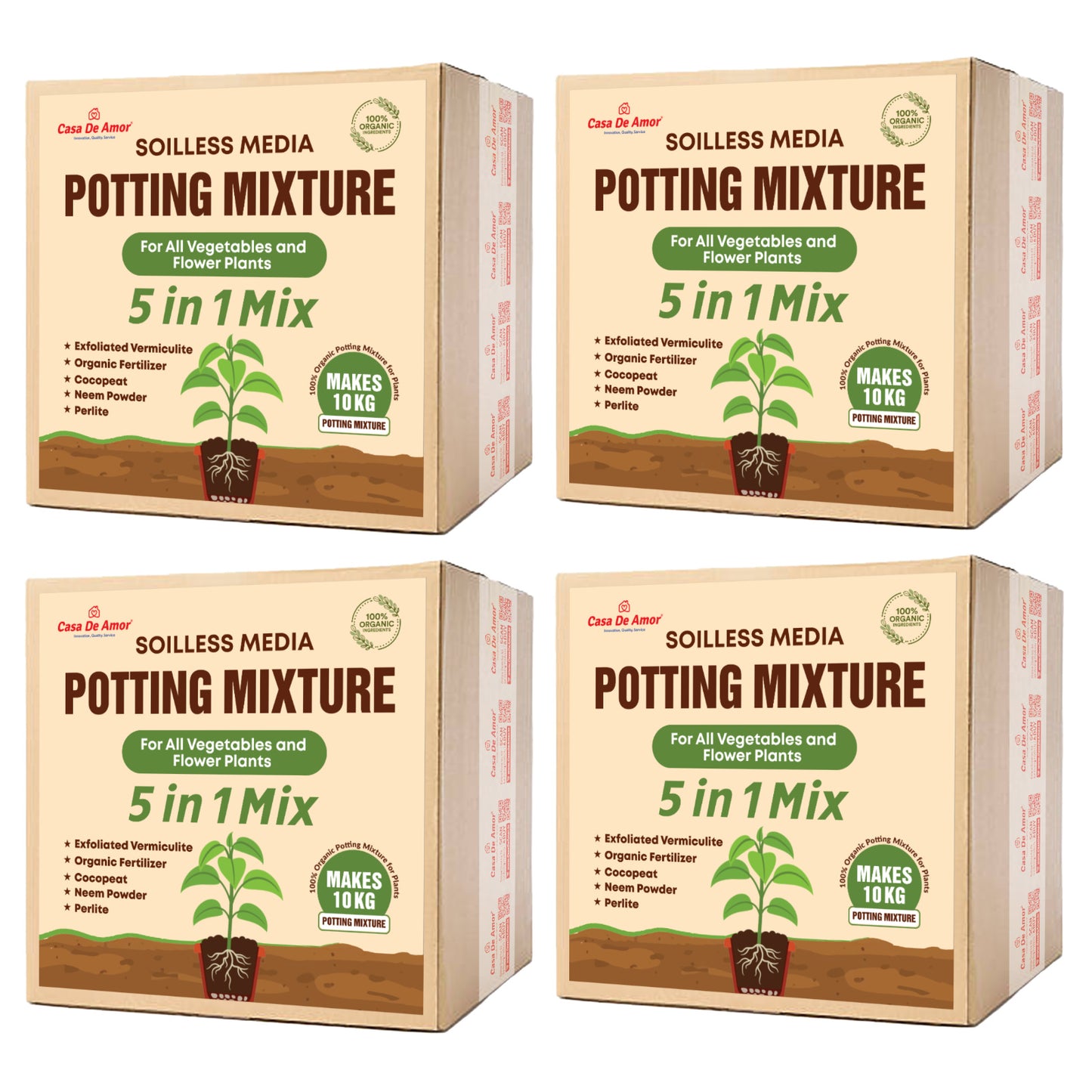 Casa De Amor 5-in-1 Potting Mixture- Makes 10Kg Soil Less Mixture with Cocopeat, Vermiculite, Perlite, Neem Cake Powder & Organic Fertilizer for Healthy Plant Growth