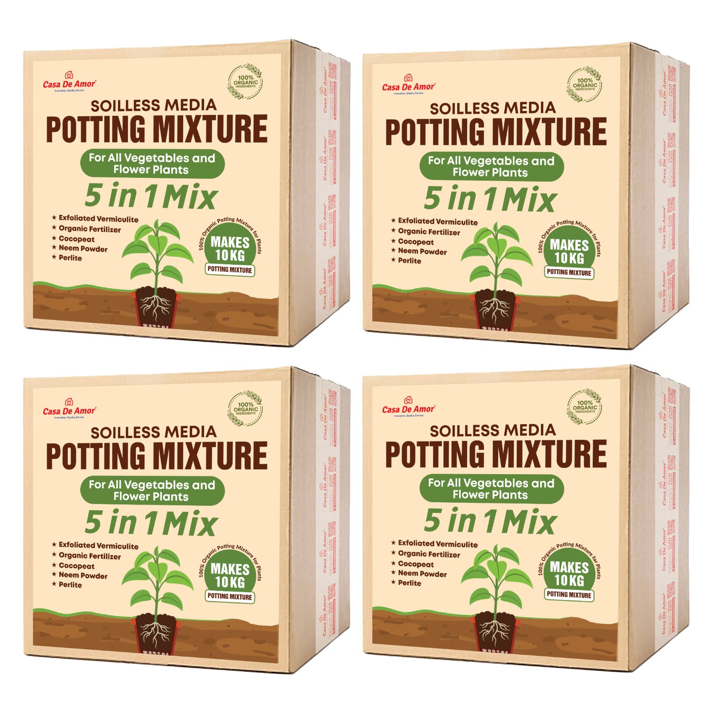 Casa De Amor 5-in-1 Potting Mixture- Makes 10Kg Soil Less Mixture with Cocopeat, Vermiculite, Perlite, Neem Cake Powder & Organic Fertilizer for Healthy Plant Growth