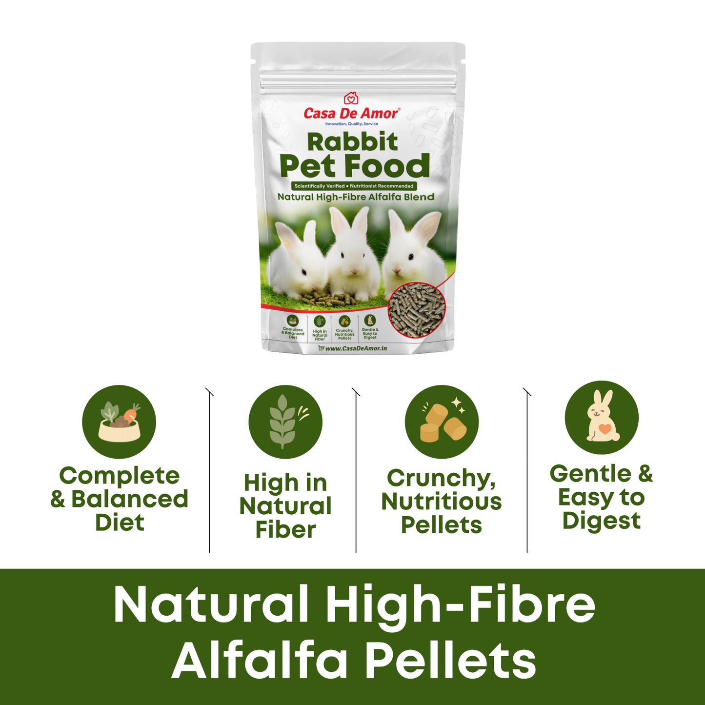 Casa De Amor Premium Rabbit Food Pellets | Complete & Balanced Nutrition with Natural Fiber | Healthy Digestible Pellets for All Rabbits & Small Pets