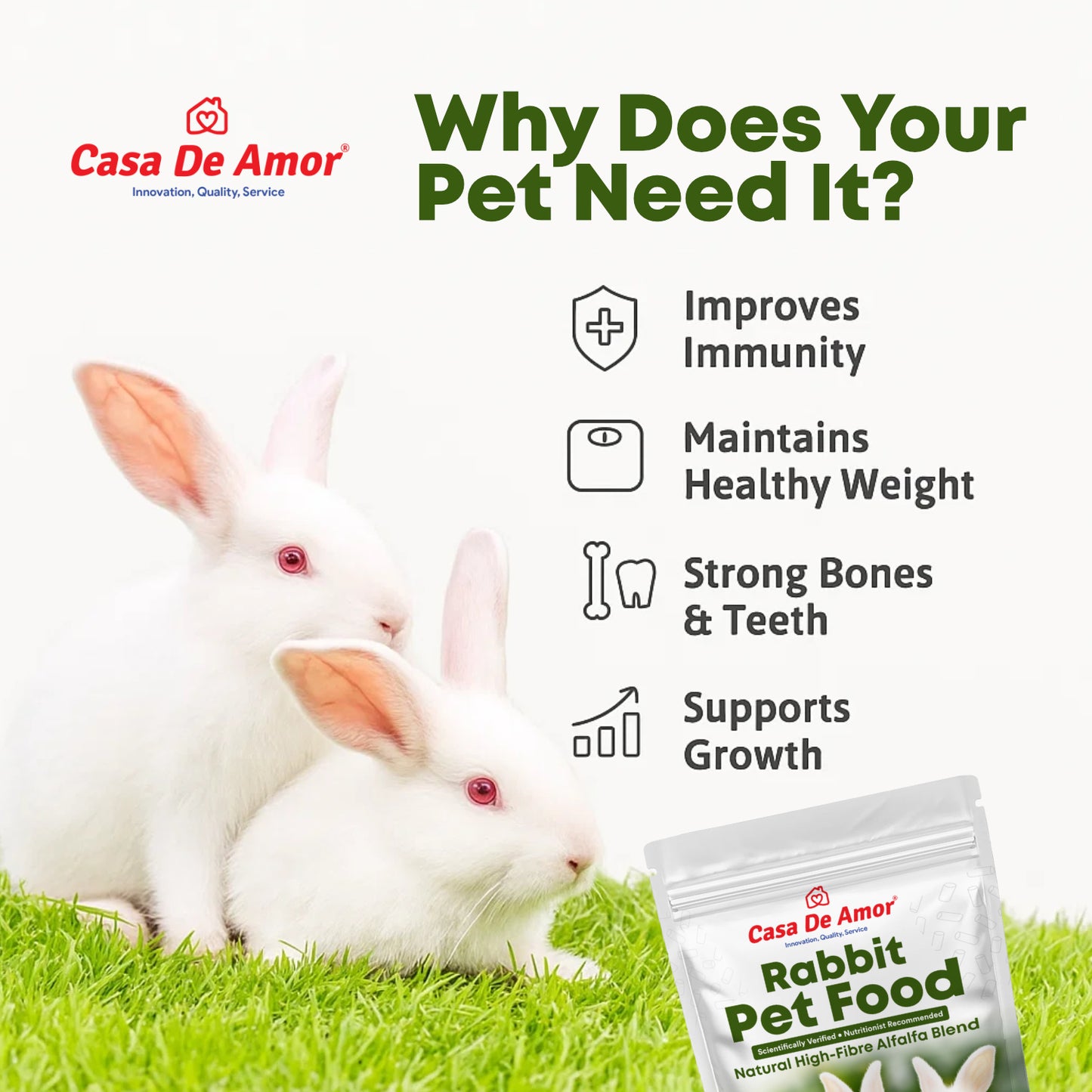 Casa De Amor Premium Rabbit Food Pellets | Complete & Balanced Nutrition with Natural Fiber | Healthy Digestible Pellets for All Rabbits & Small Pets
