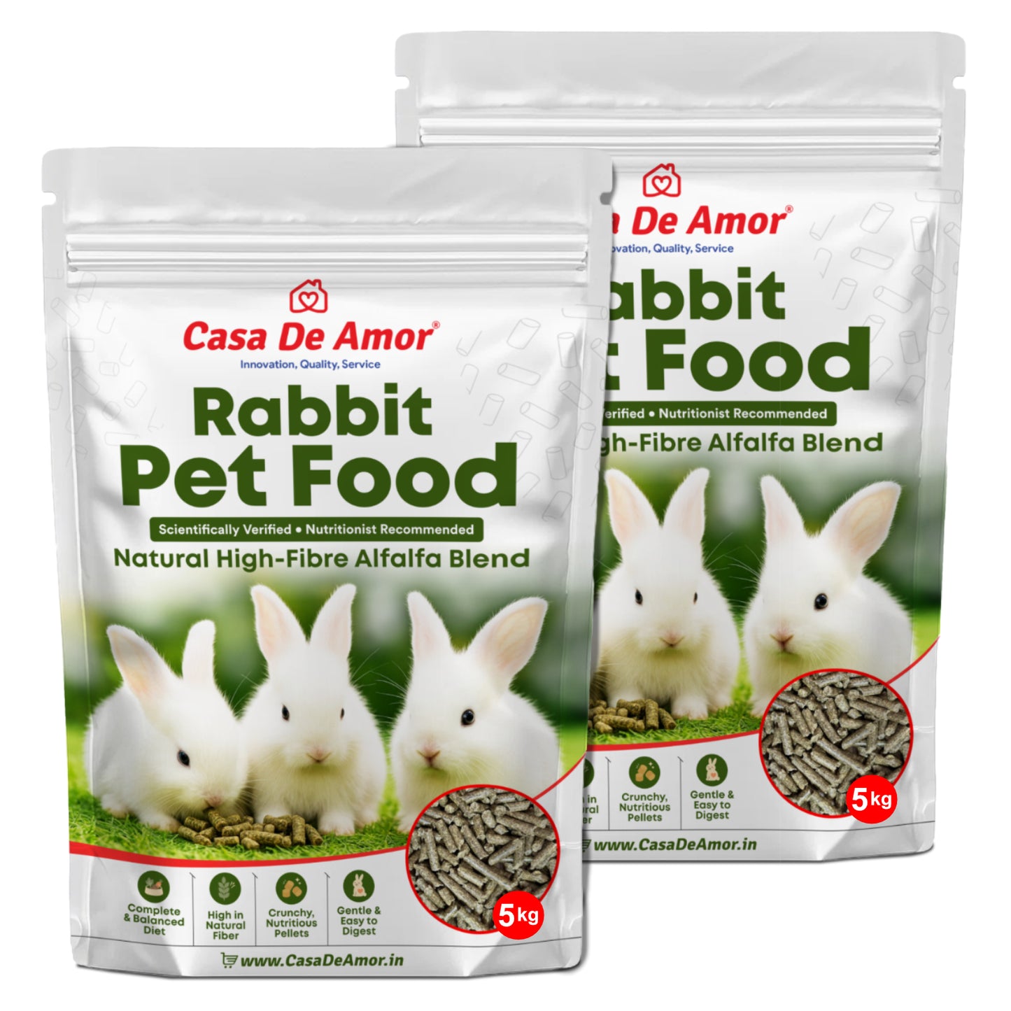 Casa De Amor Premium Rabbit Food Pellets | Complete & Balanced Nutrition with Natural Fiber | Healthy Digestible Pellets for All Rabbits & Small Pets