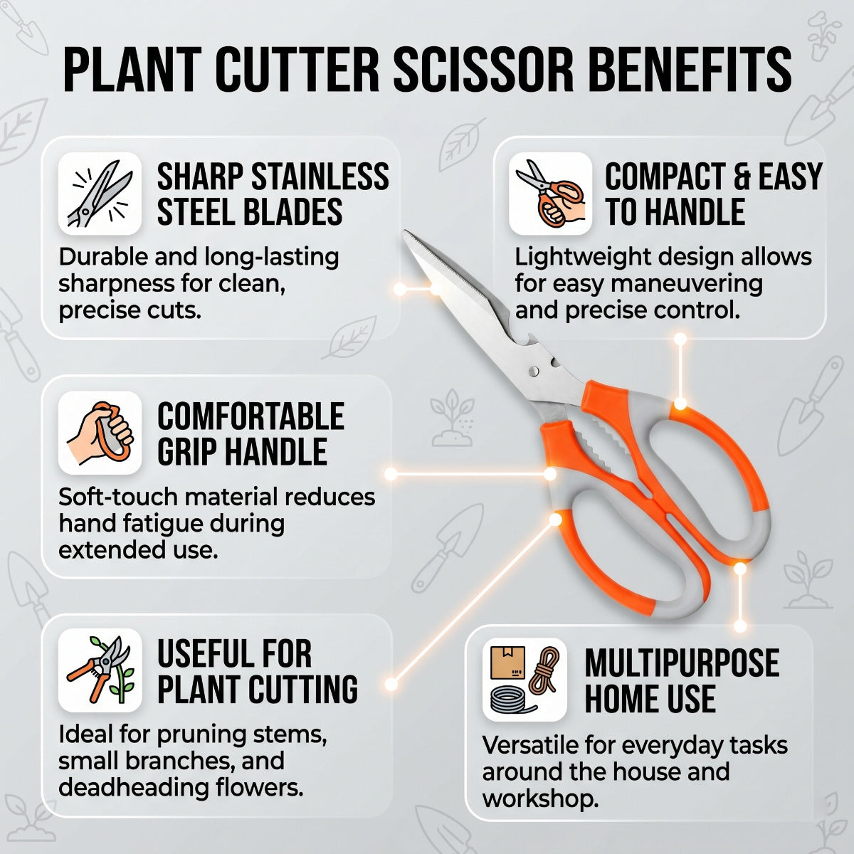 Casa De Amor Plant Cutter Scissor 1 Pc, Stainless Steel Garden Scissors with Comfortable Grip for Plant Cutting, Pruning, Trimming, Kitchen & Household Use