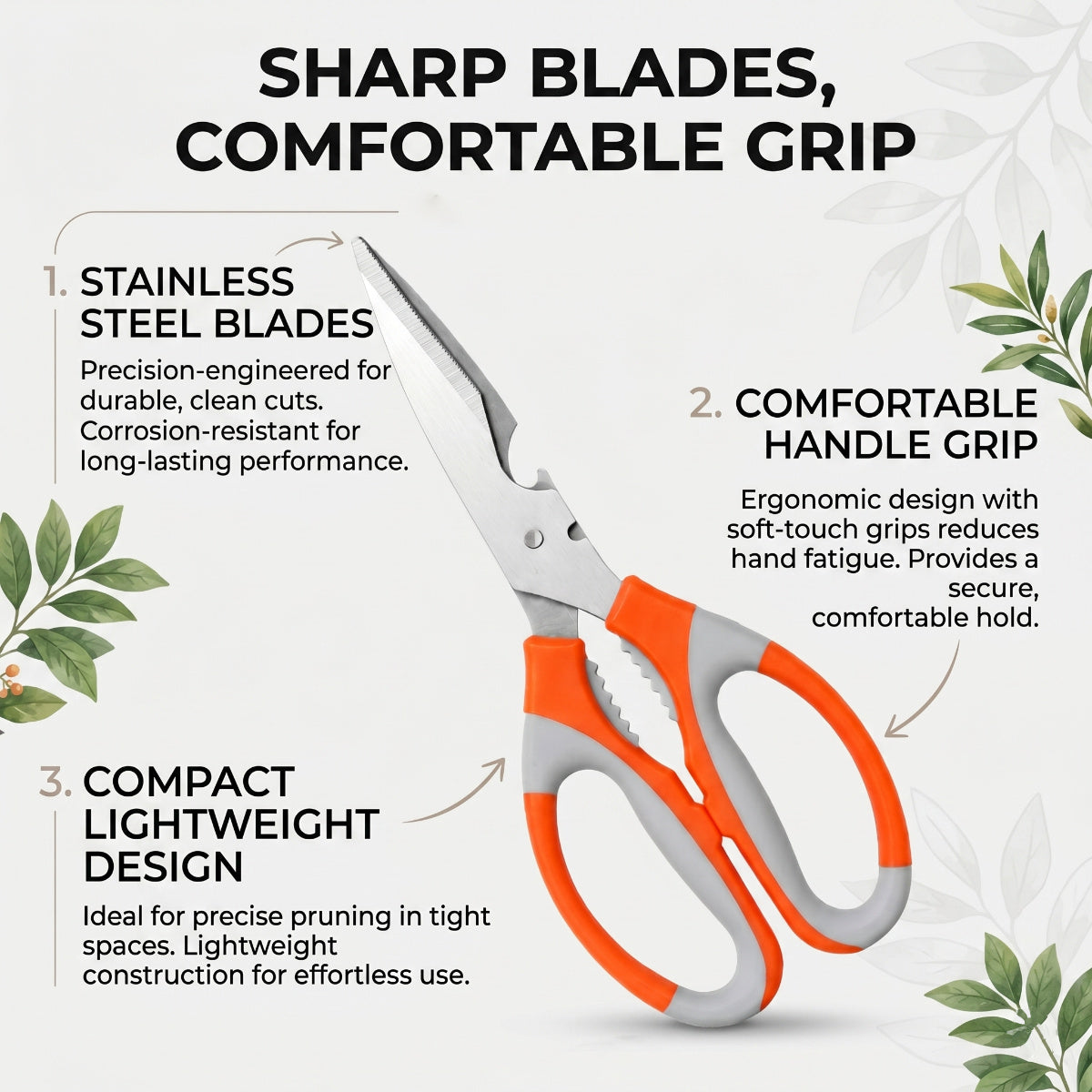 Casa De Amor Plant Cutter Scissor 1 Pc, Stainless Steel Garden Scissors with Comfortable Grip for Plant Cutting, Pruning, Trimming, Kitchen & Household Use