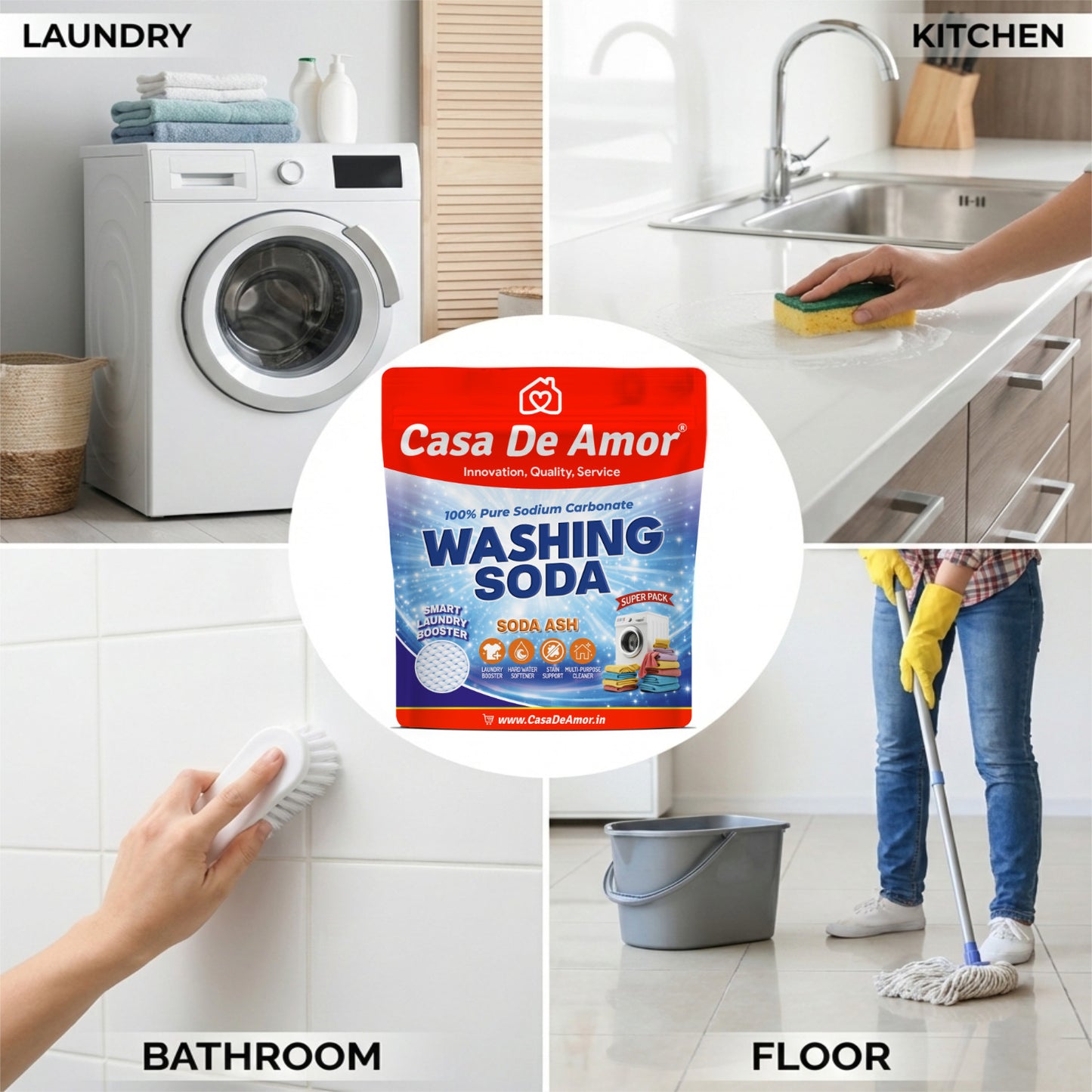 Casa De Amor 100% Pure Soda Ash Washing Soda Powder odium Carbonate Laundry Booster, Stain Remover, Hard Water Softener, Multi-Purpose Cleaner