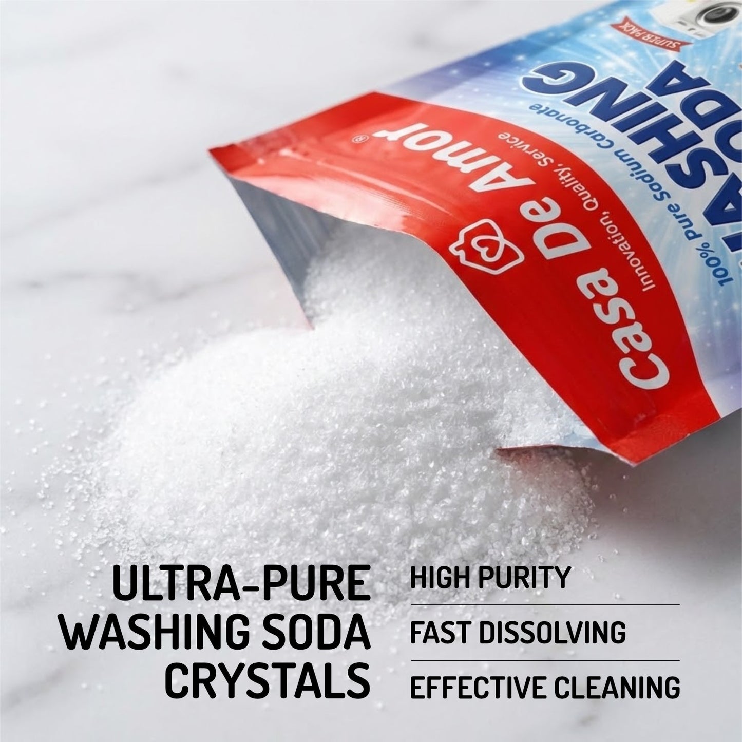 Casa De Amor 100% Pure Soda Ash Washing Soda Powder odium Carbonate Laundry Booster, Stain Remover, Hard Water Softener, Multi-Purpose Cleaner