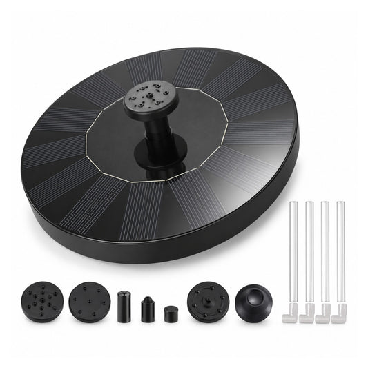 Casa De Amor Plastic Solar Fountain Floating Water Pump for Pool, Pond, Bird Bath, Garden & Patio Plants | Round 7V 1.4W with 4 Spray Nozzles (Black)
