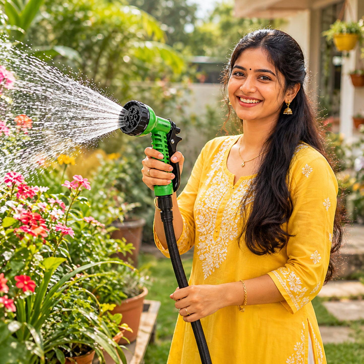 Casa De Amor Garden Hose 7 Pattern High Pressure Nozzle Spray Gun, Pressure Control Valve, 360° Adjustable & Leak Proof, Gardening Washing Water Spray for Plants