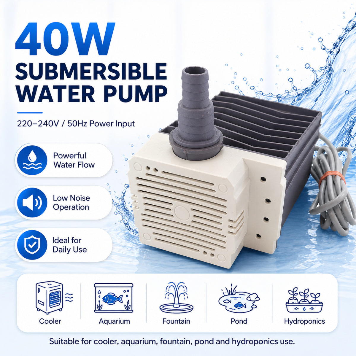 Casa De Amor 40W Submersible Water Pump for Desert Air Cooler, Aquarium, Fountain, Pond & Hydroponics