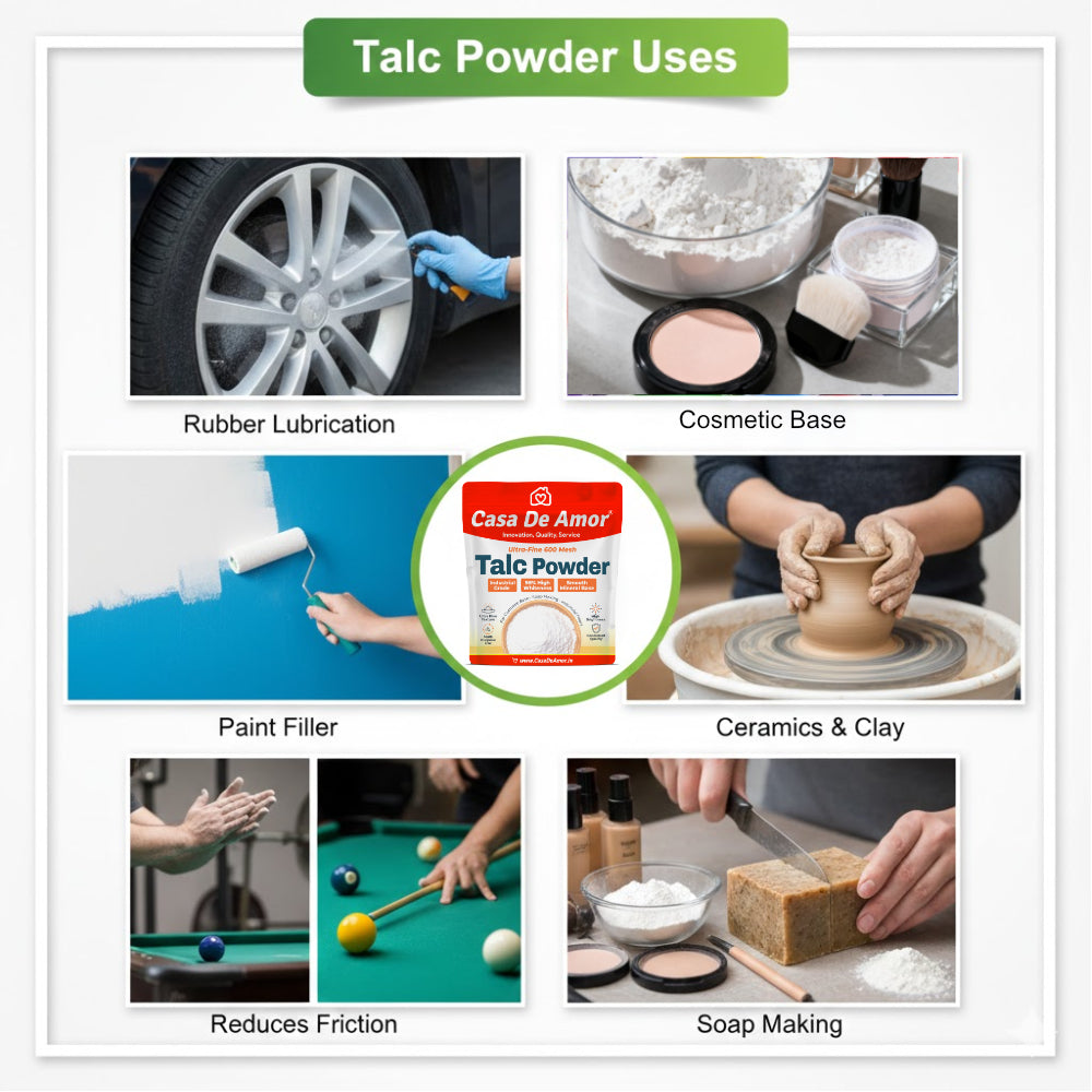 Casa De Amor Ultra-Fine 600 Mesh Industrial Grade Talc Powder | 98% High Whiteness, Multi-Use for Cosmetics, Soap Making & Industrial Fillers