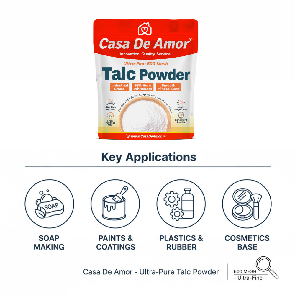Casa De Amor Ultra-Fine 600 Mesh Industrial Grade Talc Powder | 98% High Whiteness, Multi-Use for Cosmetics, Soap Making & Industrial Fillers