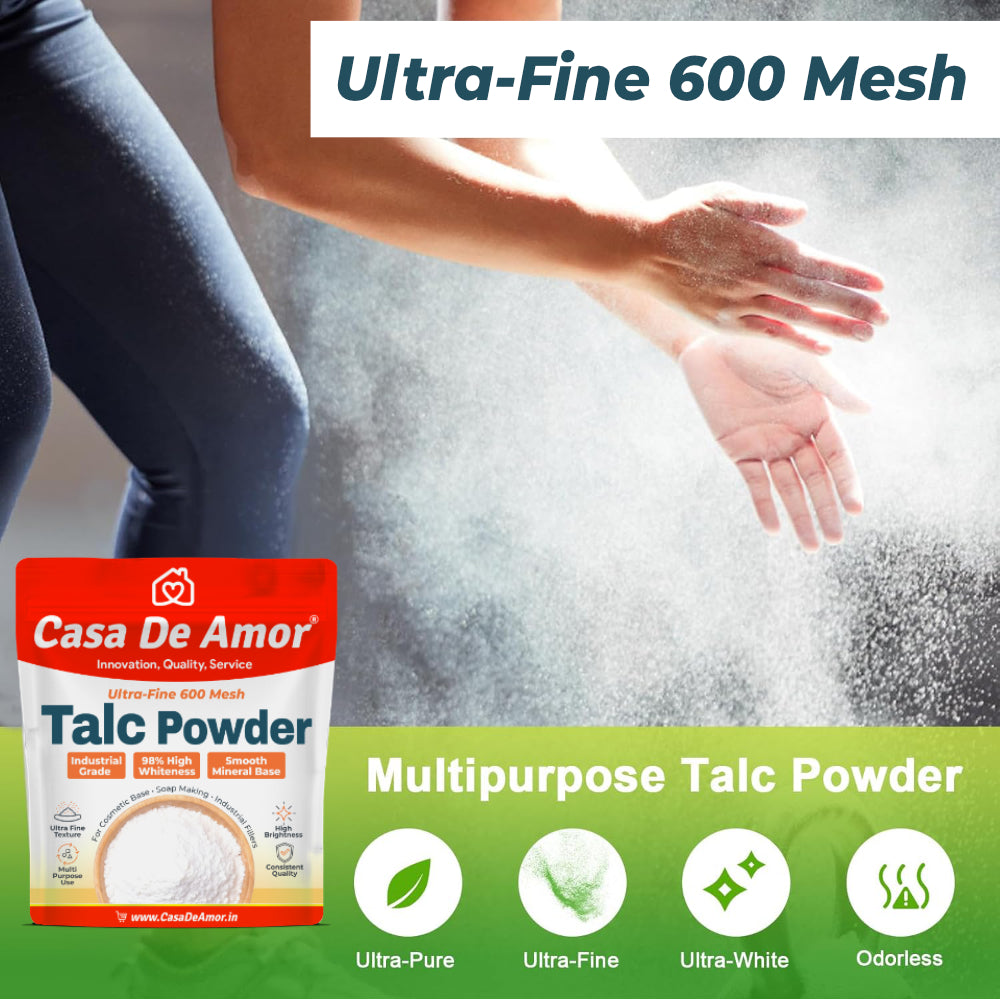 Casa De Amor Ultra-Fine 600 Mesh Industrial Grade Talc Powder | 98% High Whiteness, Multi-Use for Cosmetics, Soap Making & Industrial Fillers