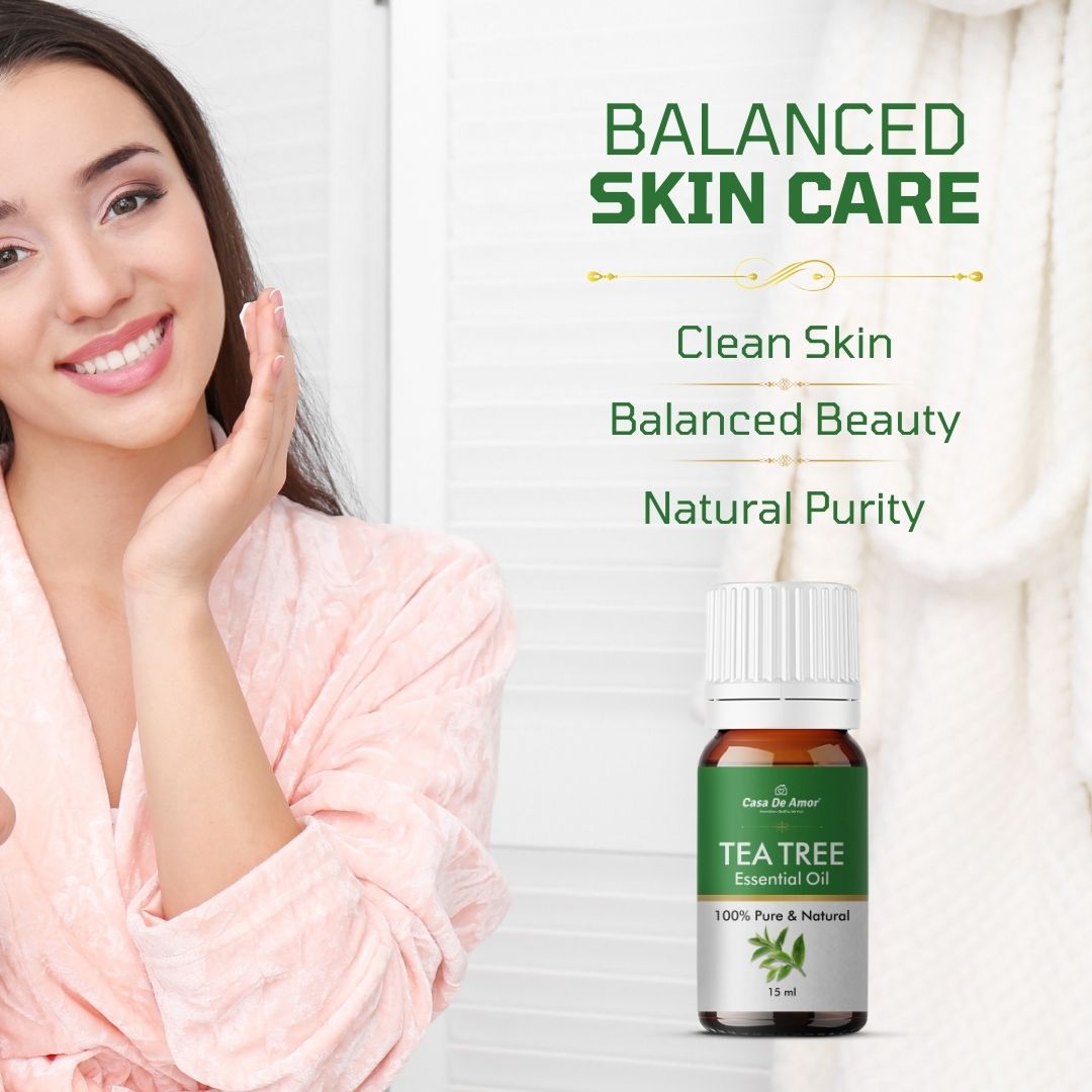 Casa De Amor Tea Tree Oil | For Skin, Hair, Face | Reduces Acne, Promotes Blemish Free Skin, Improves Hair Growth | 15ML