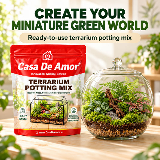 Casa De Amor Terrarium Potting Mix, Ready-to-Use Tropical Substrate for Moss, Ferns & Small Foliage Plants, DIY Growing Medium for Closed Glass Terrariums & Indoor Miniature Gardens