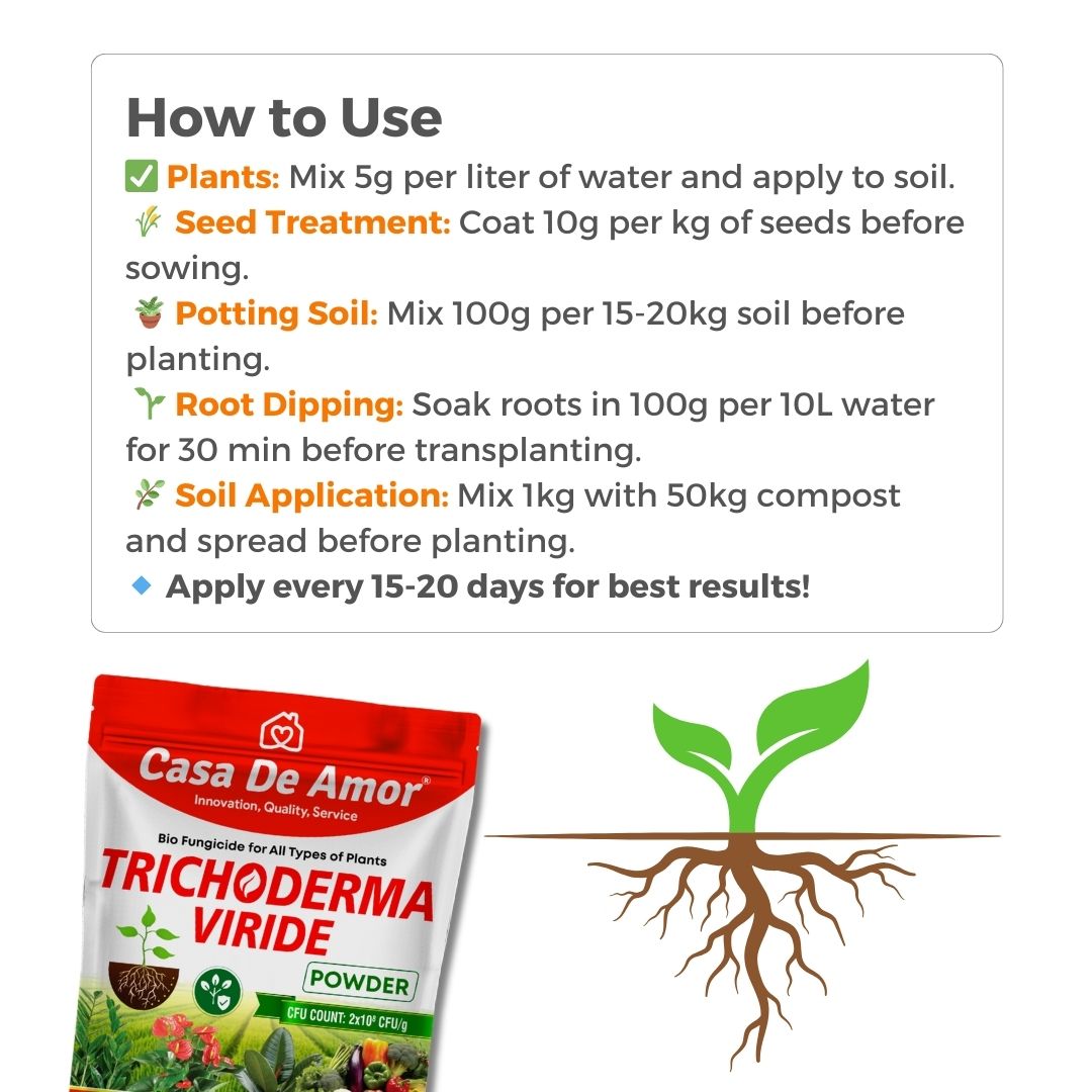 Casa De Amor Trichoderma Bio Fungicide for Plants | Protects from Fungal & Bacterial Diseases | Boosts Plant Immunity & Root Growth (2 x 10⁸ CFU per Gram)