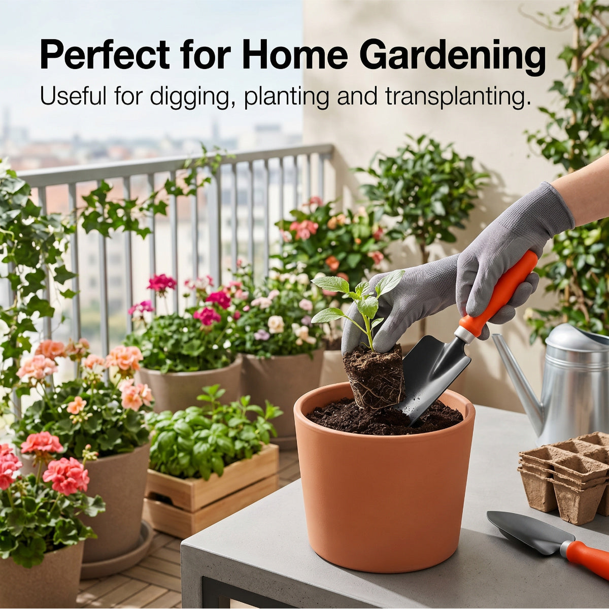 Casa De Amor Garden Trowel 1 Pc, Metal Blade Hand Shovel with Ergonomic Handle for Digging, Planting, Transplanting, Soil Loosening, Balcony, Indoor & Outdoor Gardening Tool