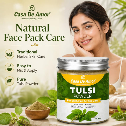 Casa De Amor Tulsi Powder for Face Pack | 100% Natural & Pure Holy Basil | For Acne, Pimples, Oil Control & Glowing Skin | Herbal Skin Care