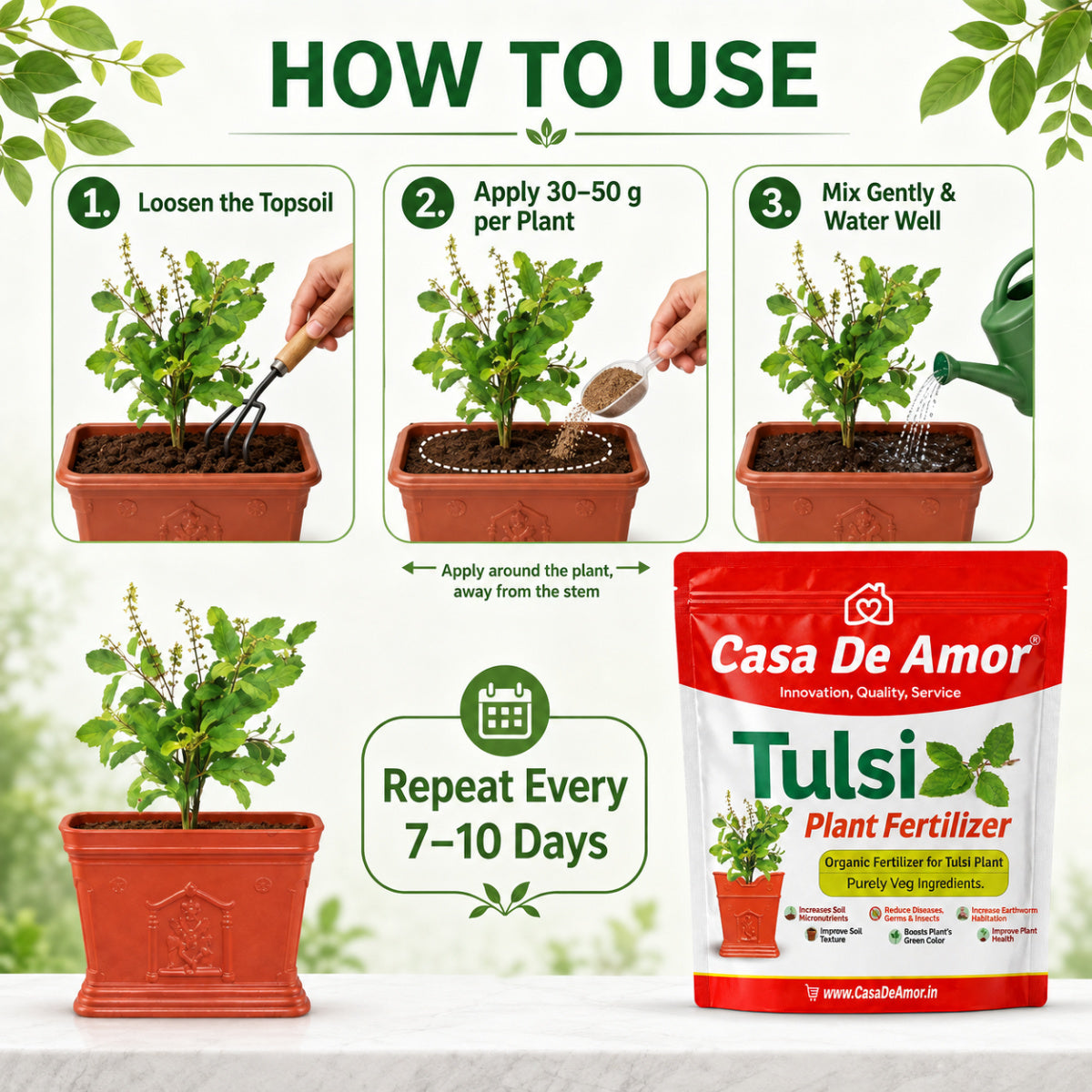 Organic Tulsi Fertilizer for tulsi plant in Balcony, Terrace & Home Gardening