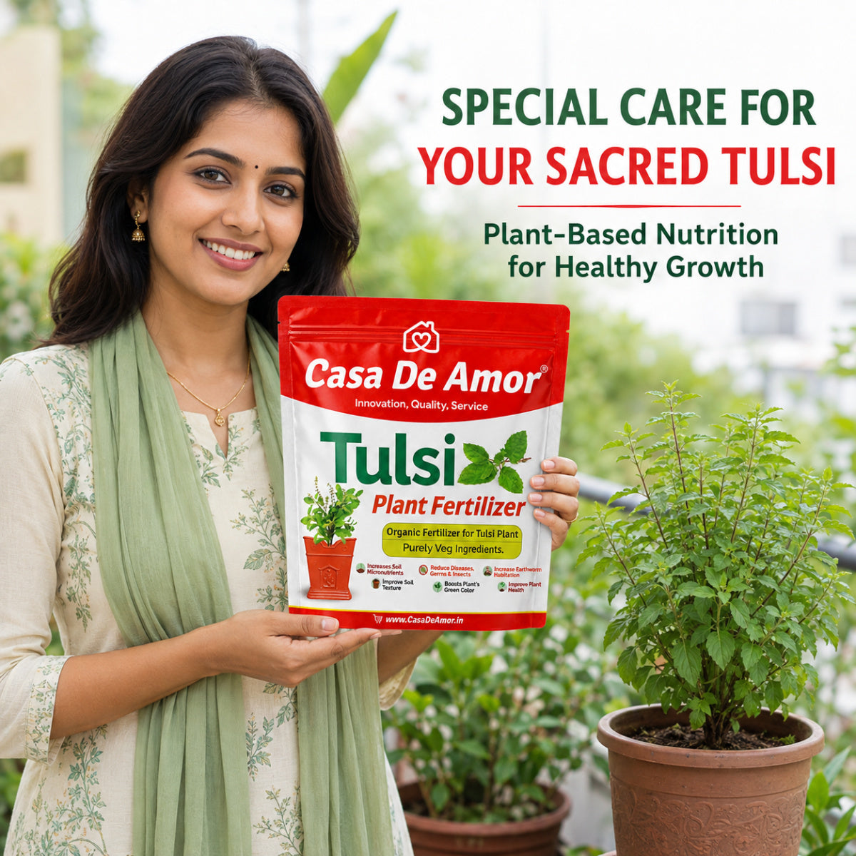 Organic Tulsi Fertilizer for tulsi plant in Balcony, Terrace & Home Gardening