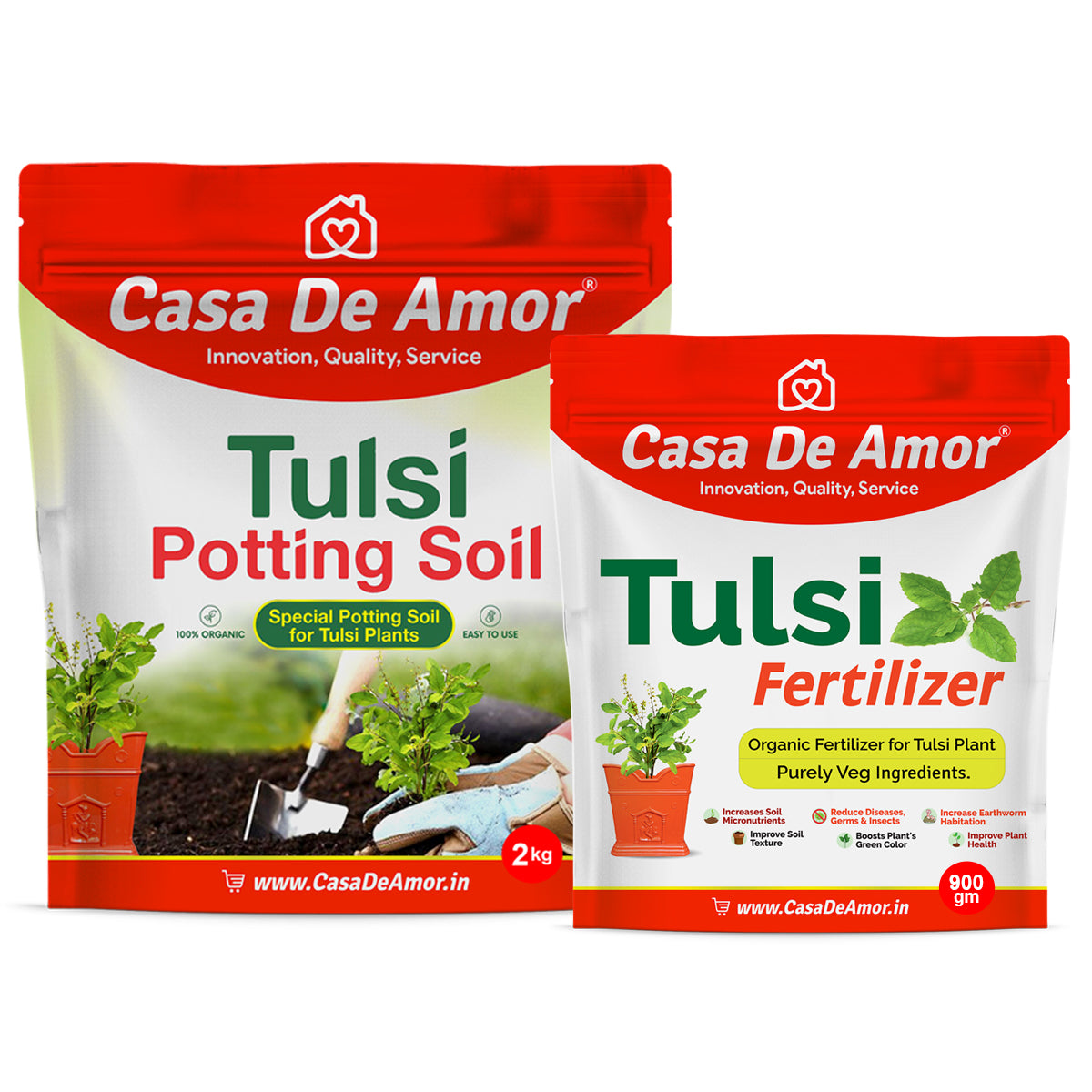 Casa De Amor Organic Tulsi Potting Soil 2 Kg + Tulsi Plant Fertilizer 900 gm- Combo Pack