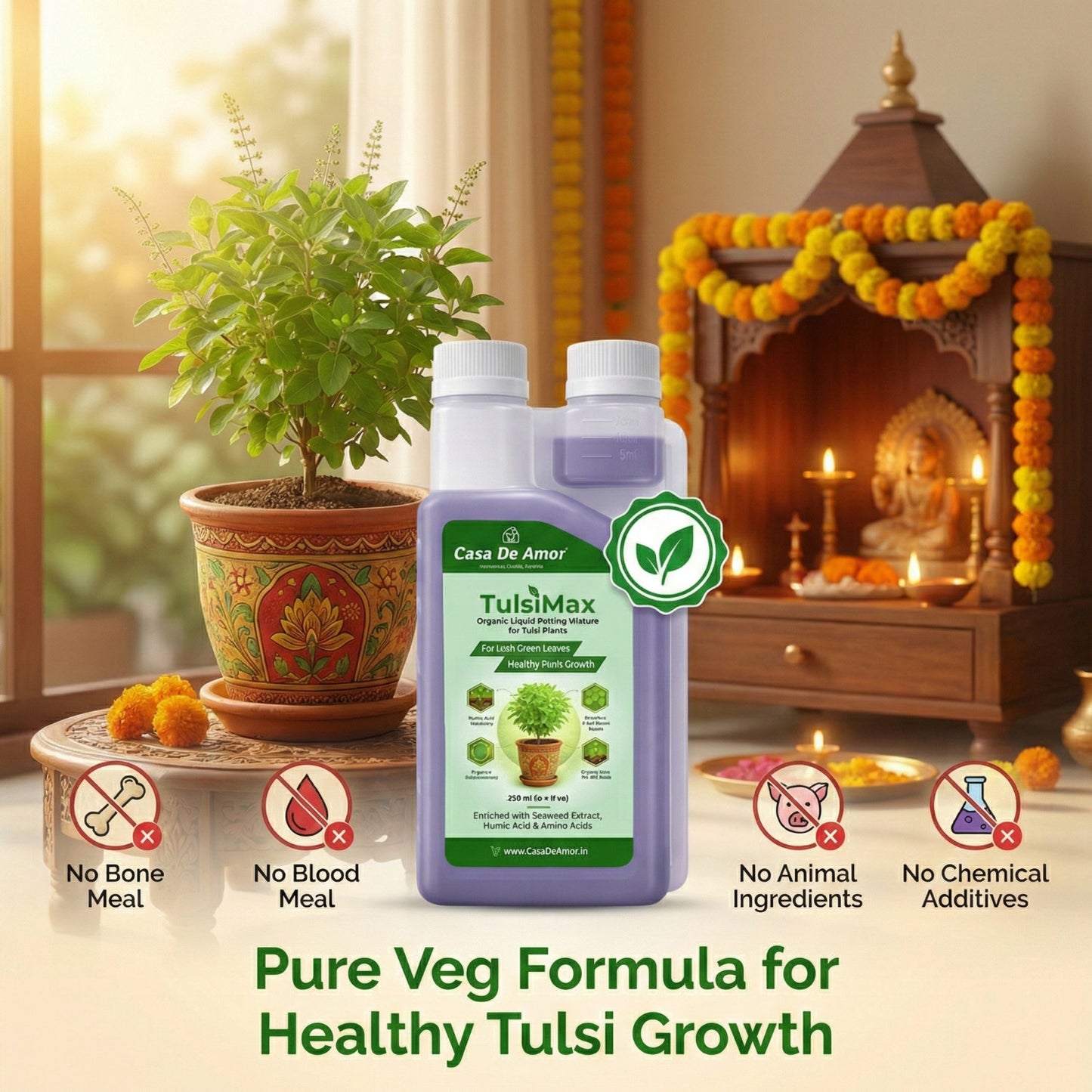 Casa De Amor TulsiMax Liquid Plant Nutrient 250ml | Pure Veg Formula for Tulsi Plants