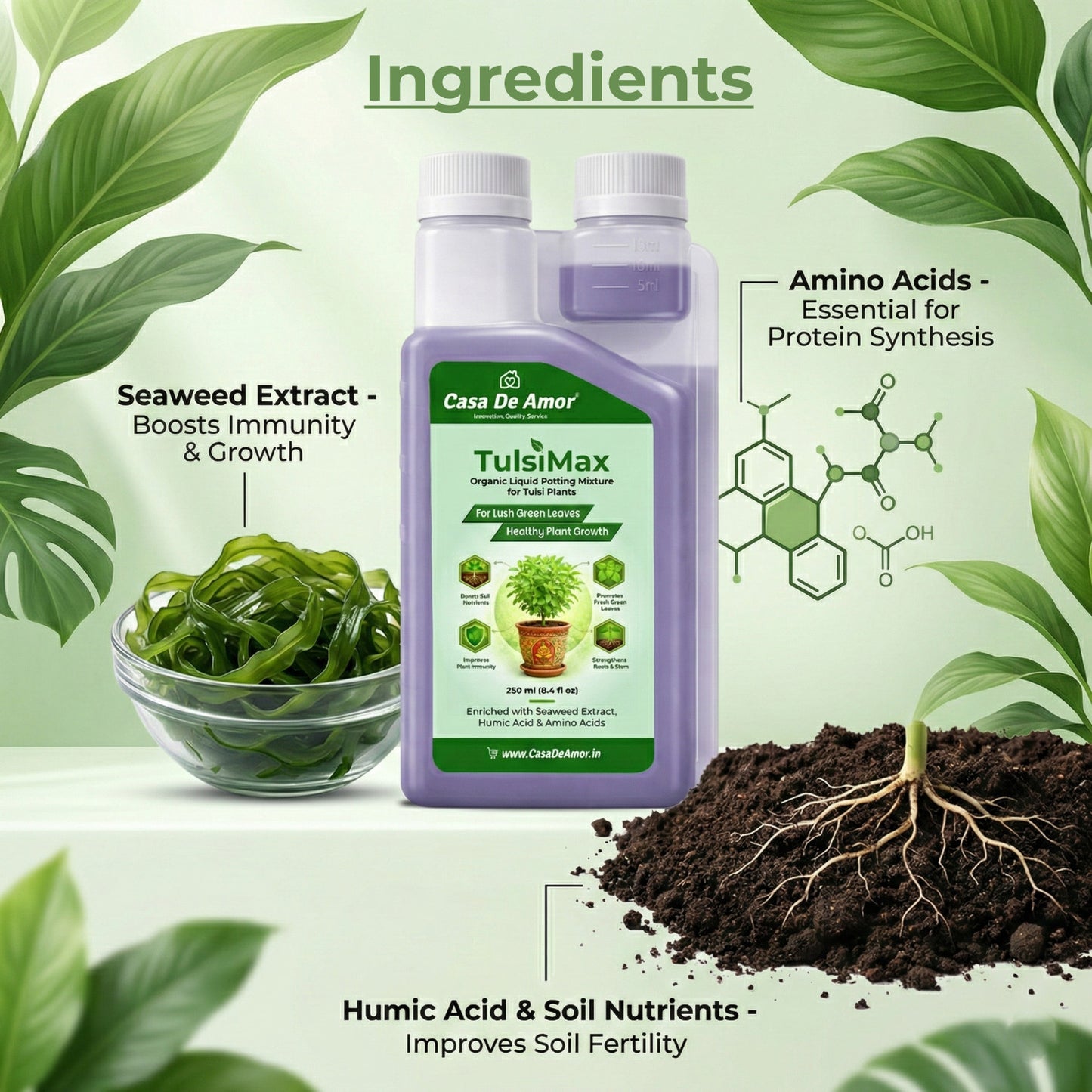 Casa De Amor TulsiMax Liquid Plant Nutrient 250ml | Pure Veg Formula for Tulsi Plants