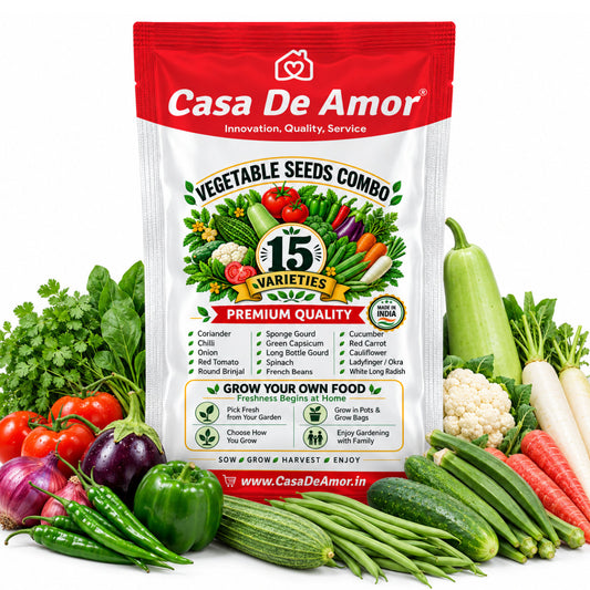 Casa De Amor Hybrid F1 Vegetable Seeds Combo, 15 Varieties for Home Kitchen Gardening | Grow Your Own Vegetables in Pots, Grow Bags, Balcony & Terrace Gardens
