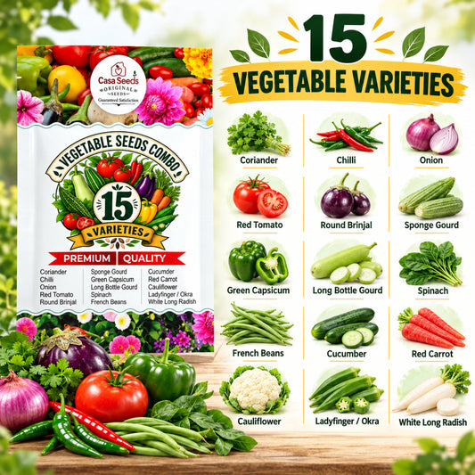 Casa De Amor Hybrid F1 Vegetable Seeds Combo, 15 Varieties for Home Kitchen Garden, Tomato, Chilli, Brinjal, Capsicum, Gourds, Spinach & More, Seeds for Pots, Grow Bags and Terrace