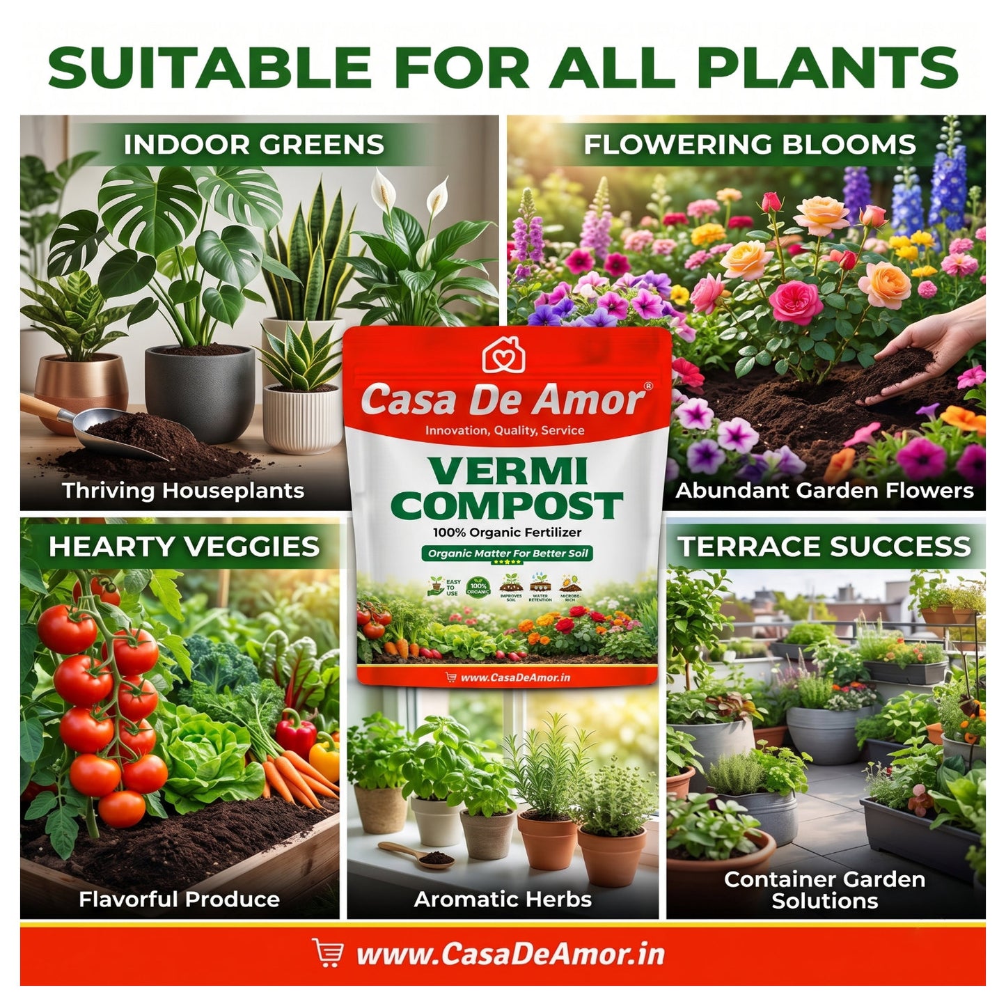 Casa De Amor Vermicompost for Plants | Organic Fertilizer and Manure, Natural Earthworm Compost for Indoor and Outdoor Gardening