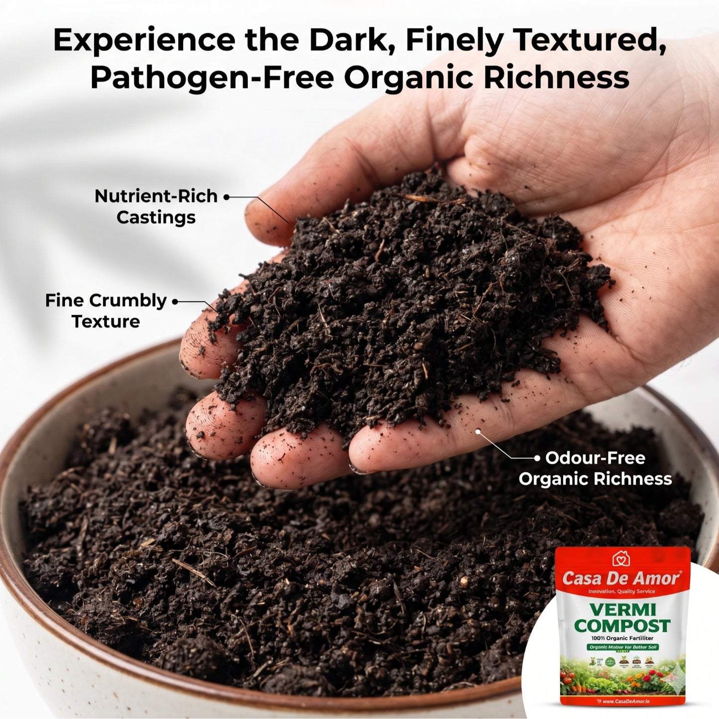 Casa De Amor Vermicompost for Plants | Organic Fertilizer and Manure, Natural Earthworm Compost for Indoor and Outdoor Gardening