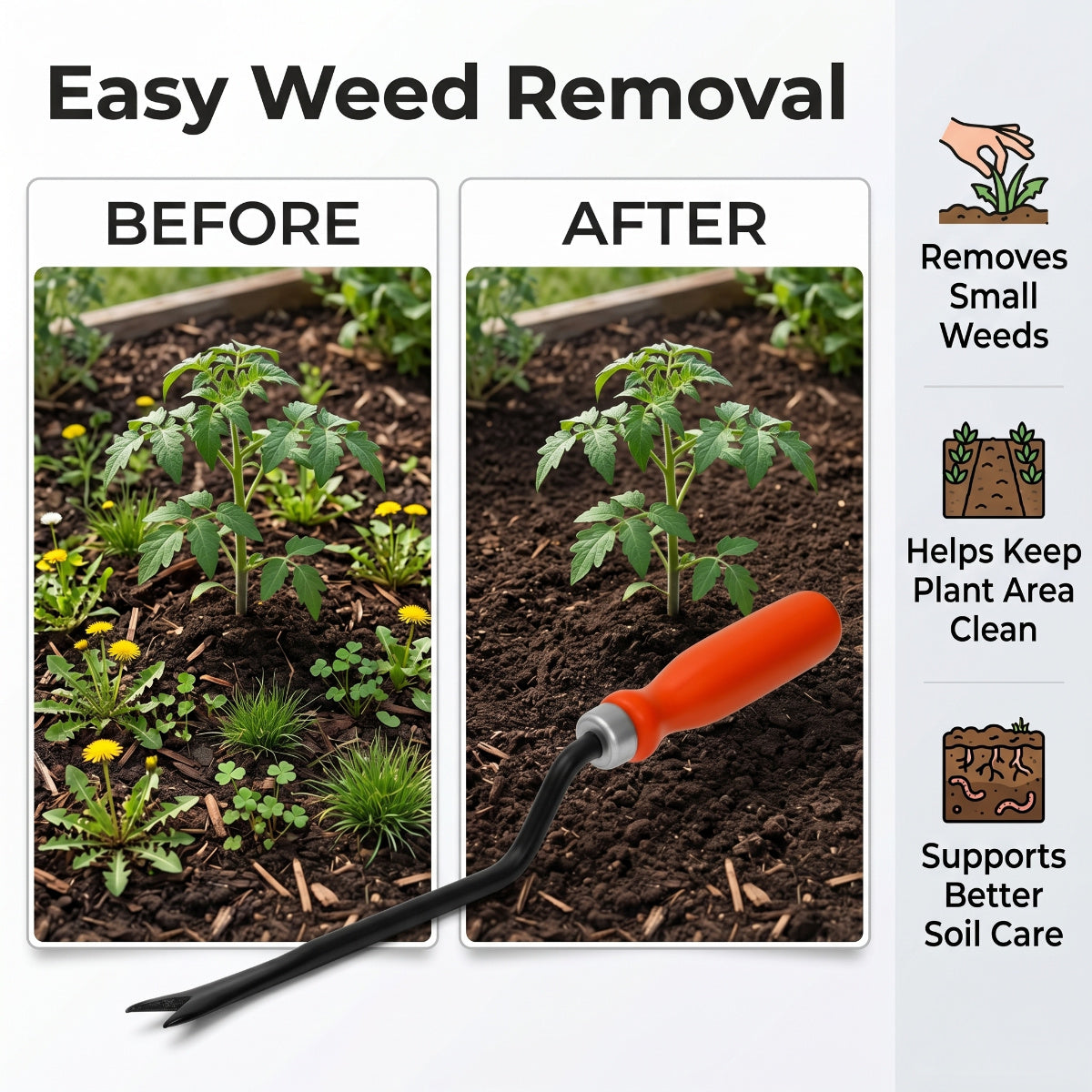 Casa De Amor Garden Weeder 1 Pc, Manual Hand Weeding Tool with Ergonomic Handle for Removing Small Weeds, Soil Loosening, Digging & Gardening Use