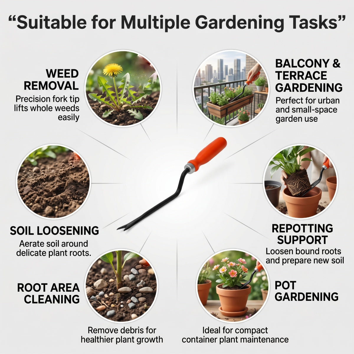 Casa De Amor Garden Weeder 1 Pc, Manual Hand Weeding Tool with Ergonomic Handle for Removing Small Weeds, Soil Loosening, Digging & Gardening Use